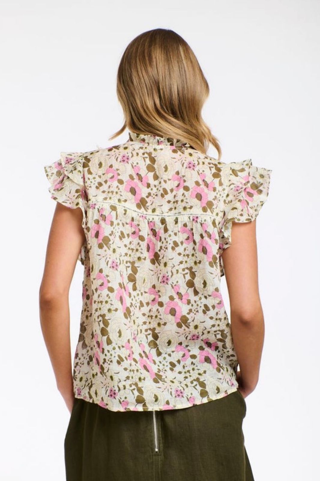Greta Flutter Top | Ecru Floral Print