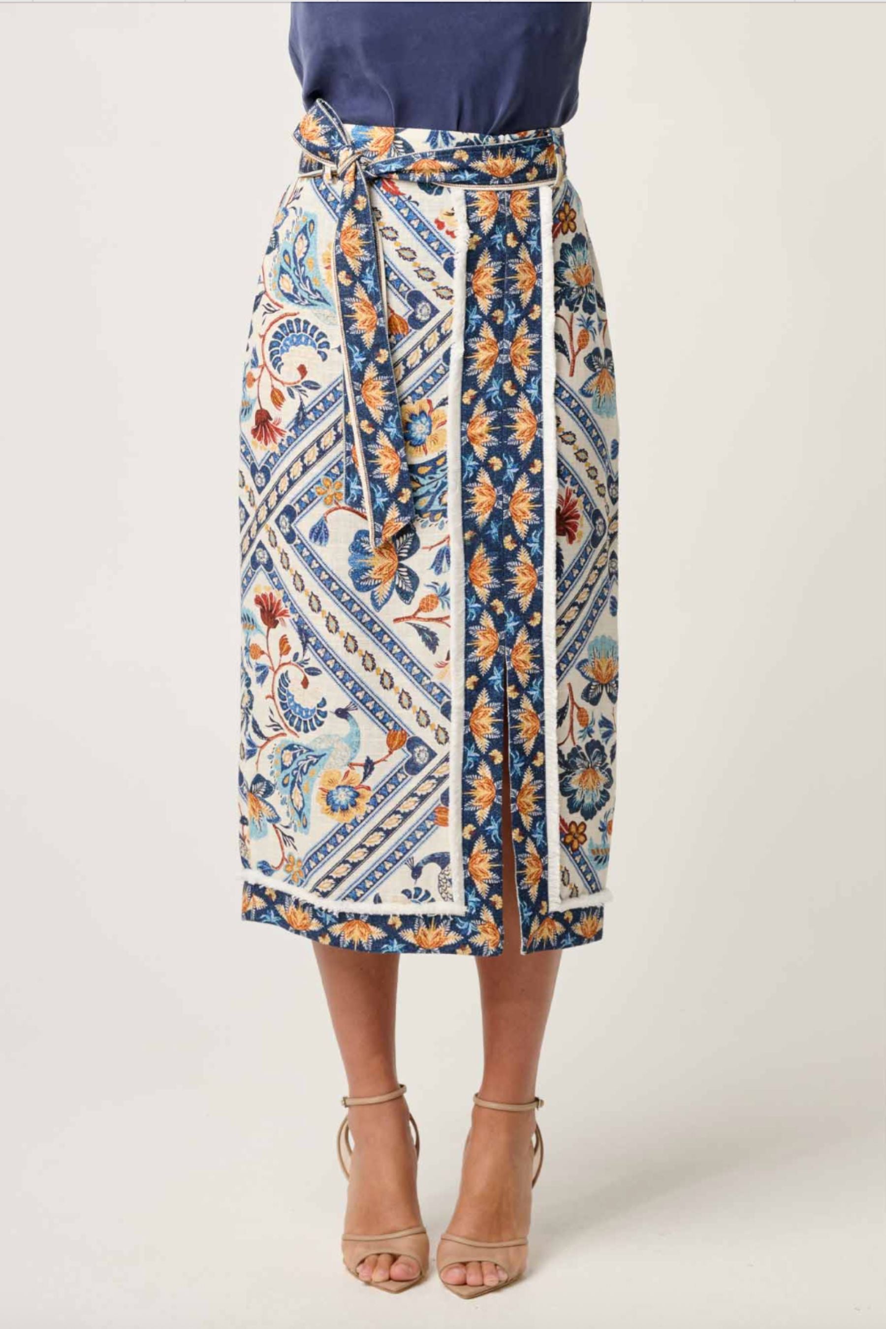 Zenobia Printed Fringe Midi Skirt | Petinos Floros