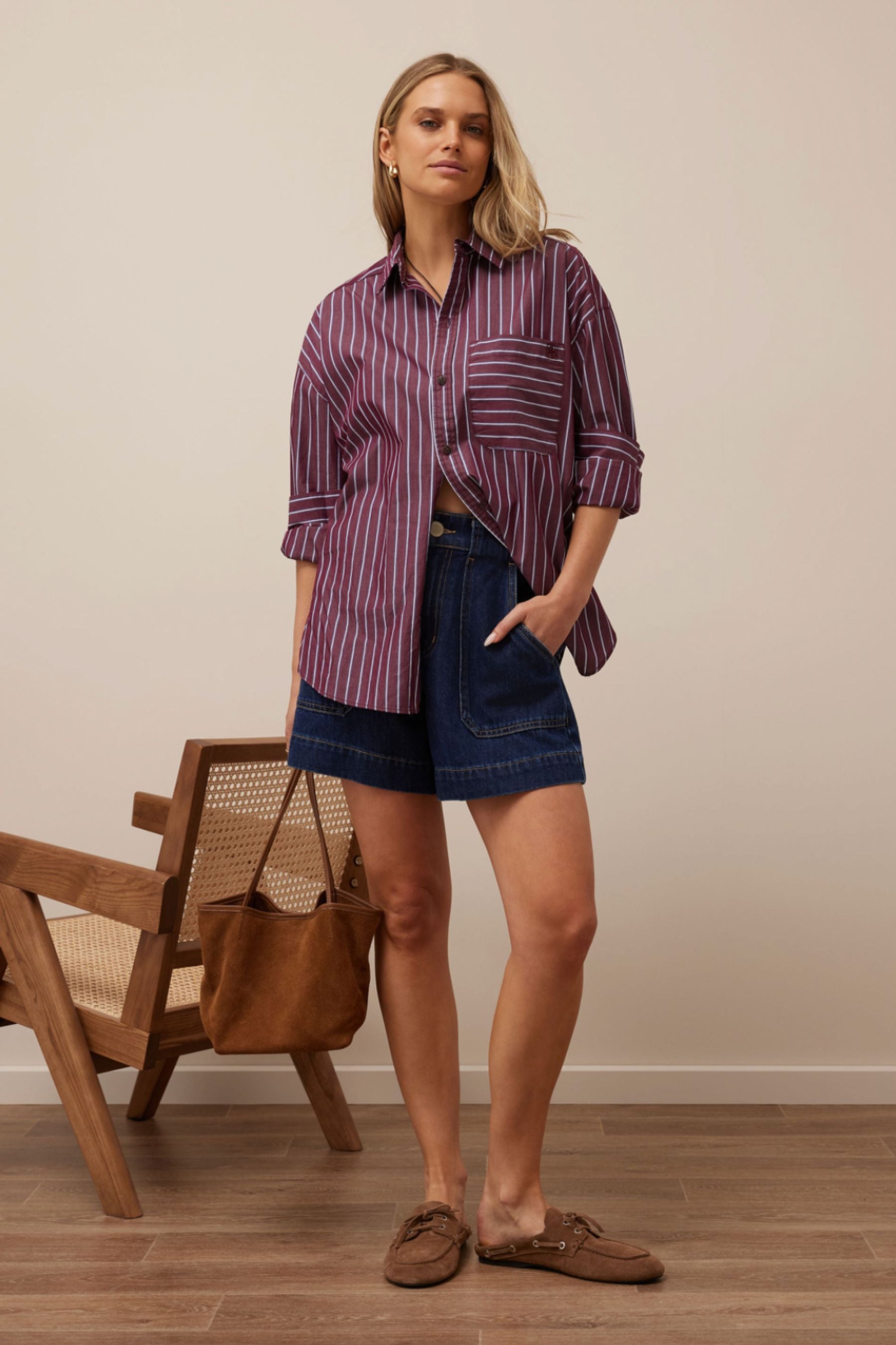 Peta Oversized Shirt | Burgundy Washed Navy Stripe