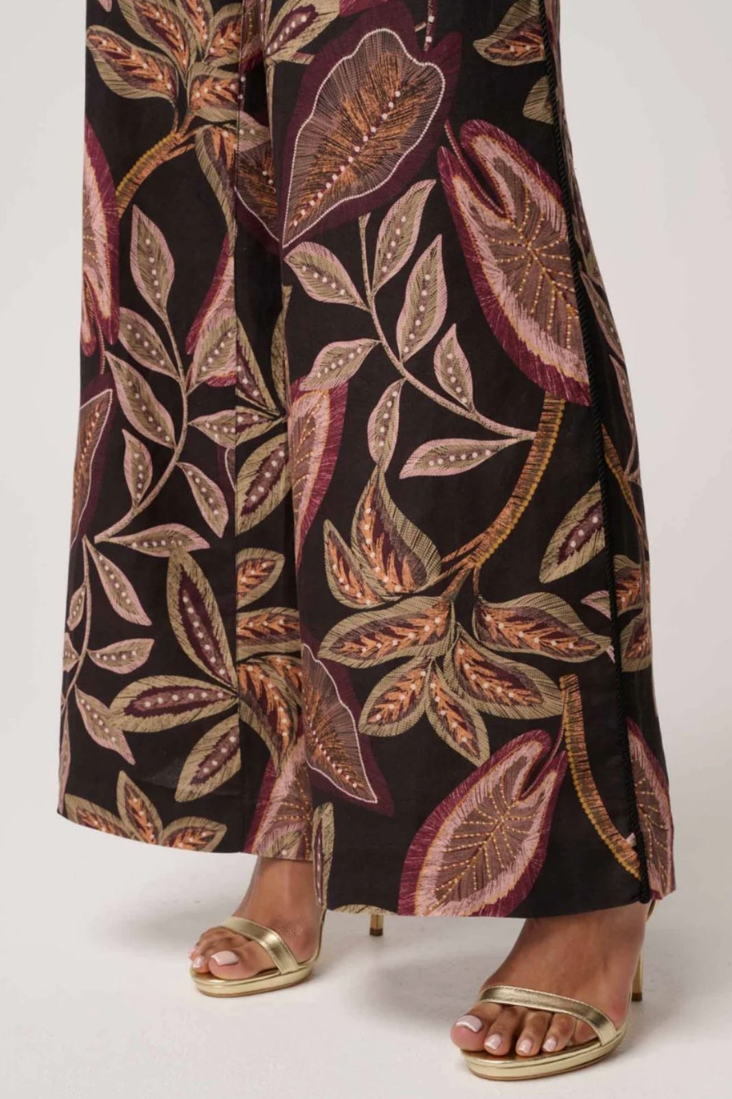 Adele Linen Viscose Belted Printed Pant | Dark Tropical