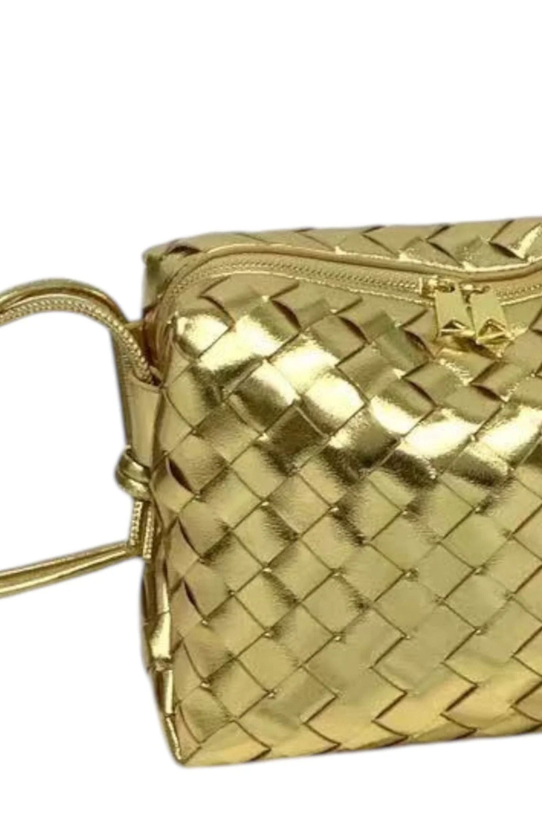 Shiny Weave Crossbody Bag | Gold