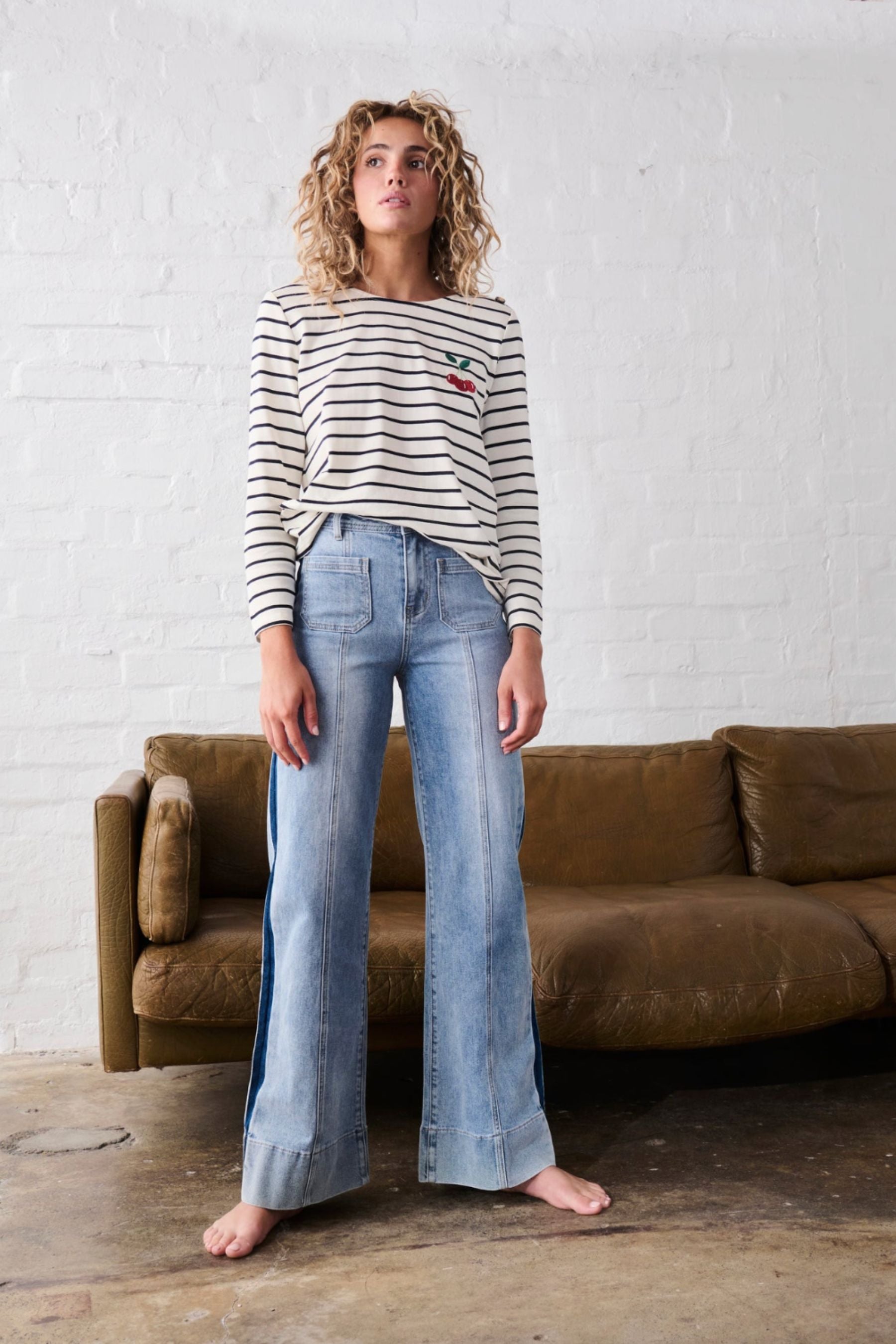 Erin Top | Cherry - White With Navy Stripe