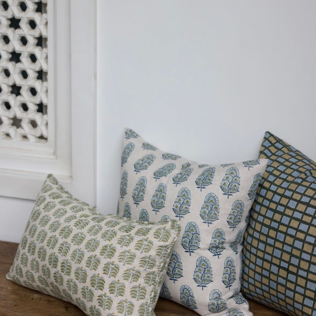 Zardosi Celadon Moss Linen Cushion | 50x50cm