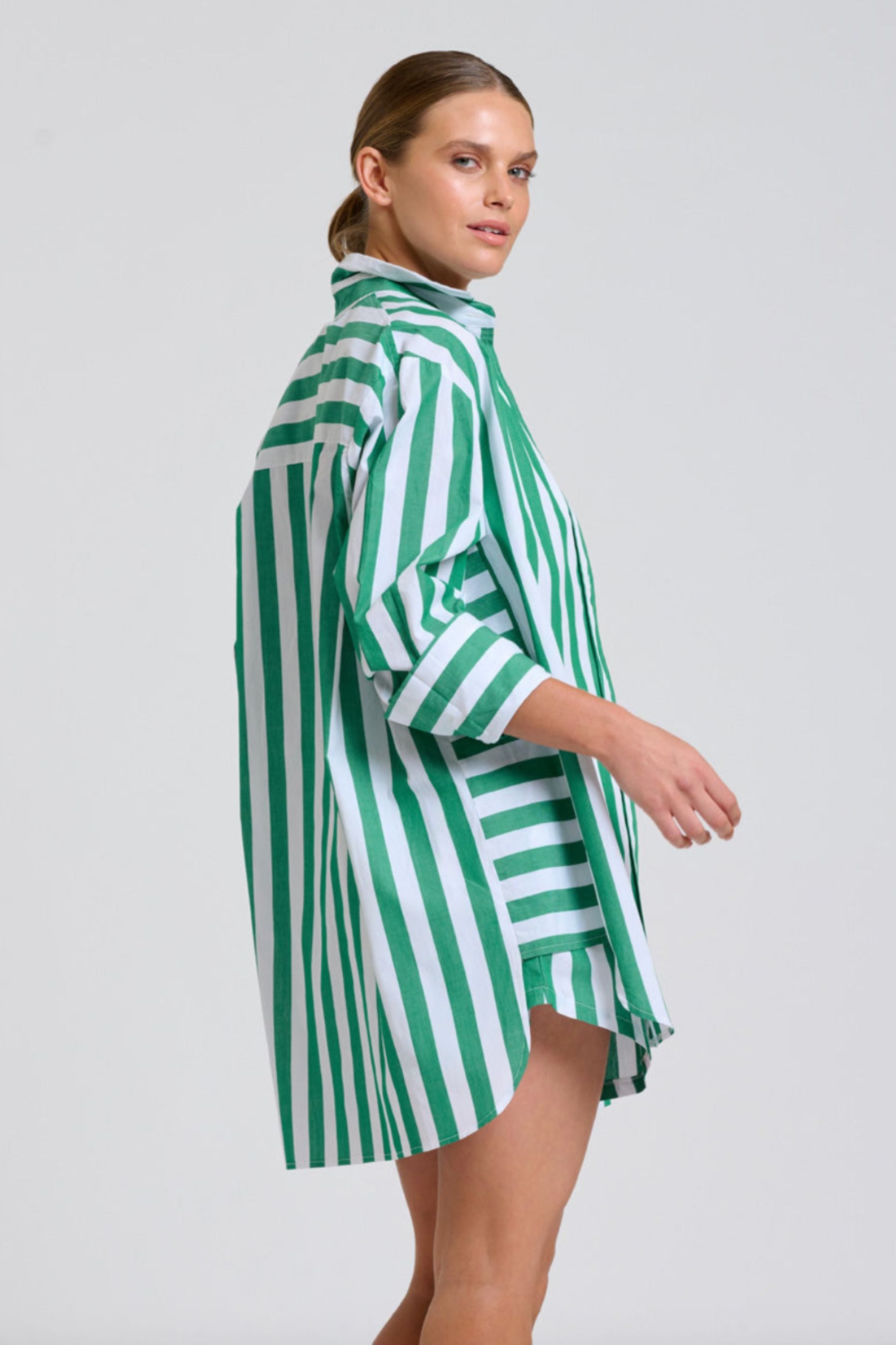 The Andrea Shirt | Green Wide Stripe