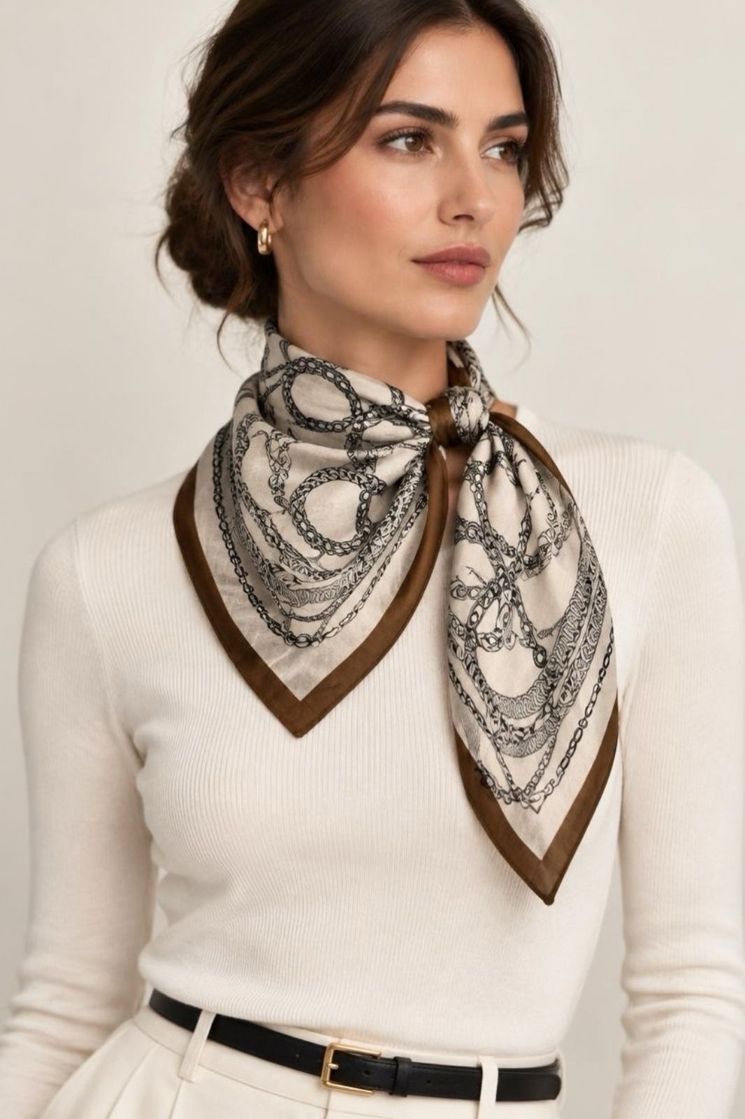 Scarf | Cream, Navy &amp; Caramel Chain