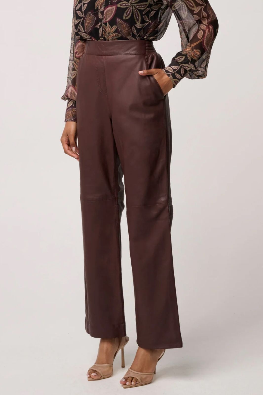 Joan Leather Elasticated Waist Straight Leg Pant | Oxblood
