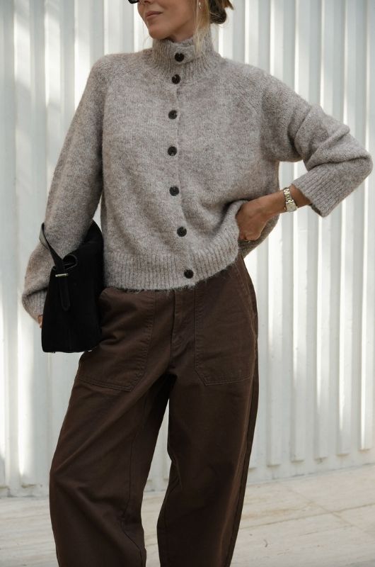 Riley Funnel Neck Tab Cardi | Oat Marle