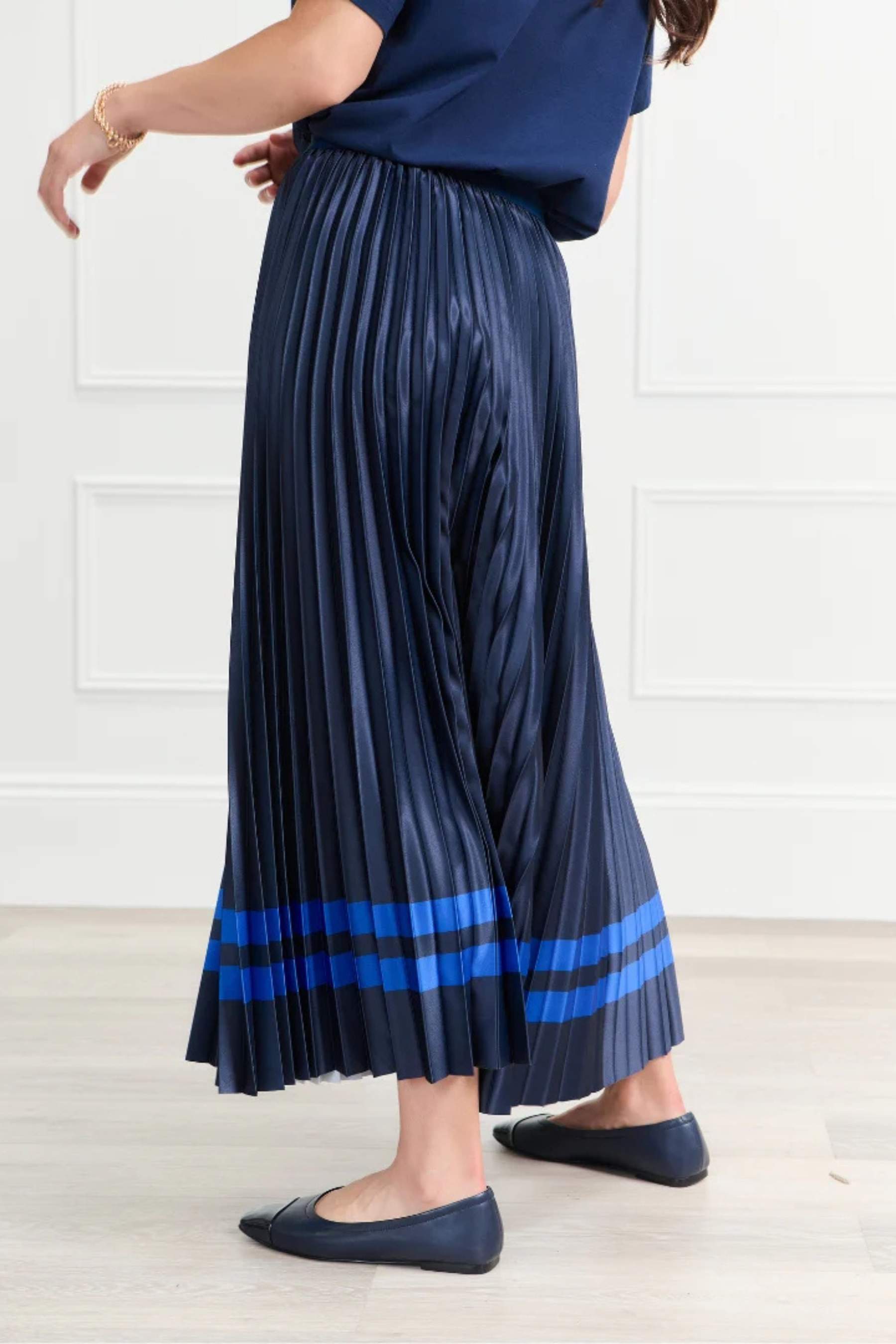 Royal Stripe Pleat Skirt | Navy