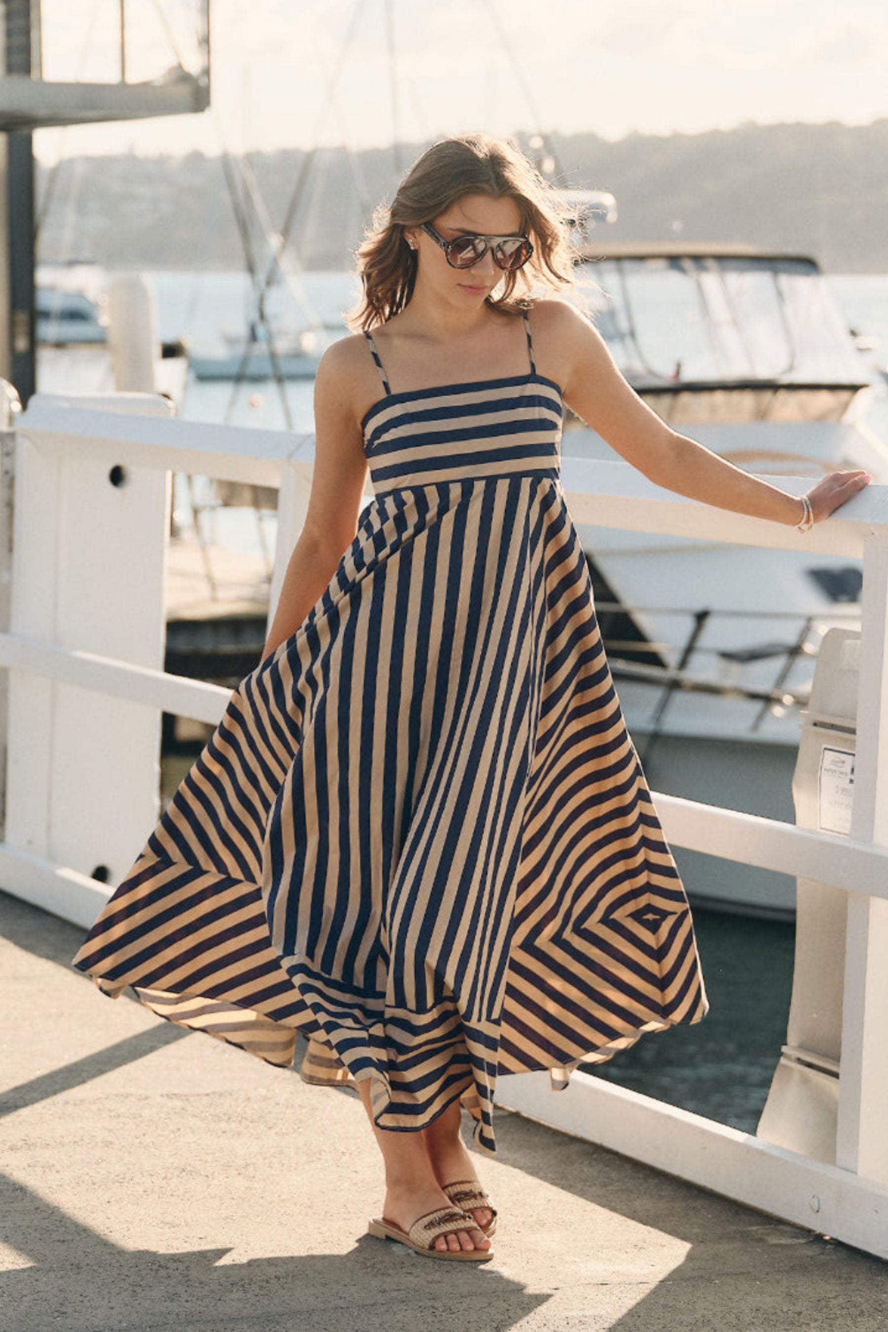 Hetty Sundress | Navy &amp; Tan Stripe