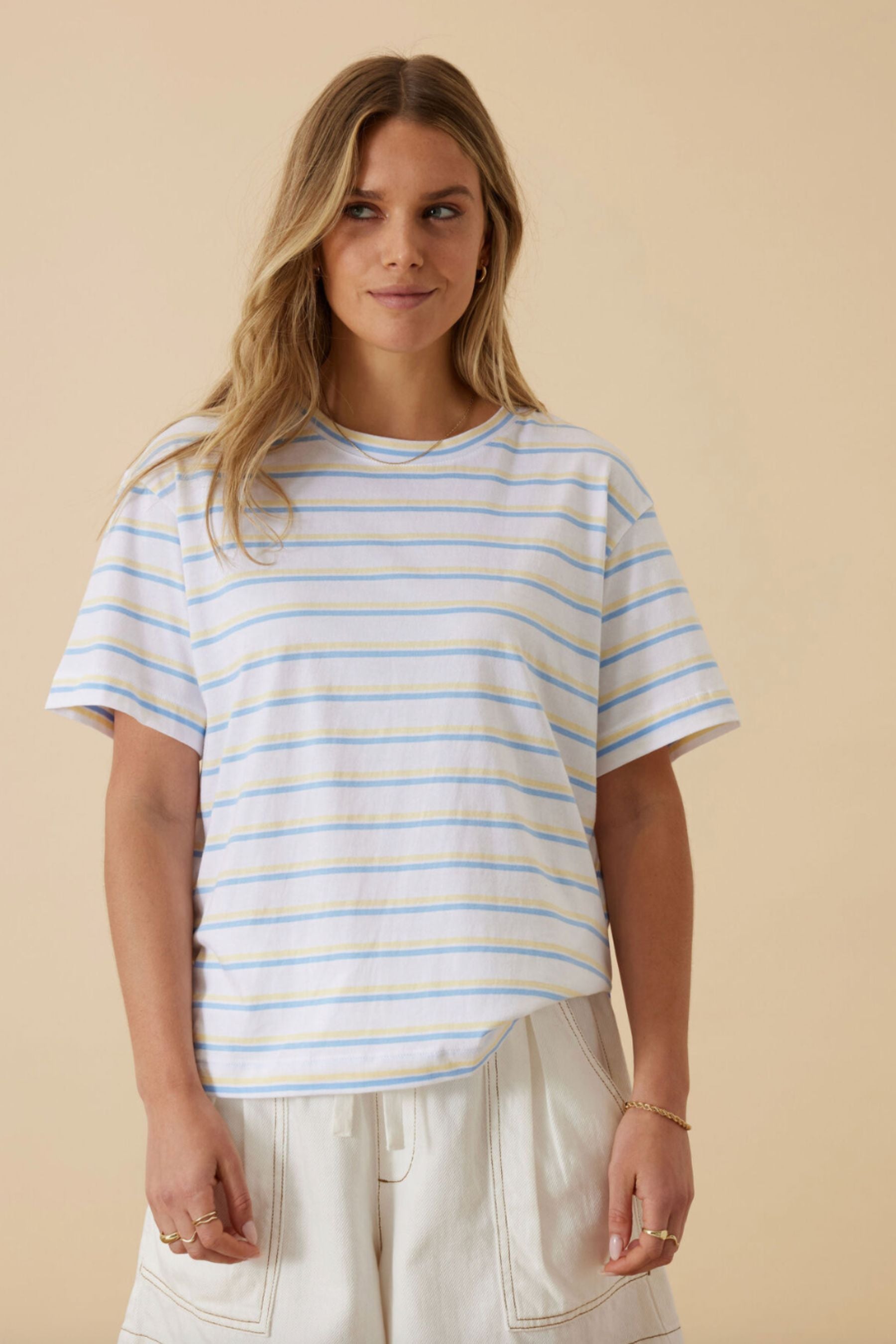 Stevie Slouchy Tee | Powder Blue/Sunny Yellow Stripe