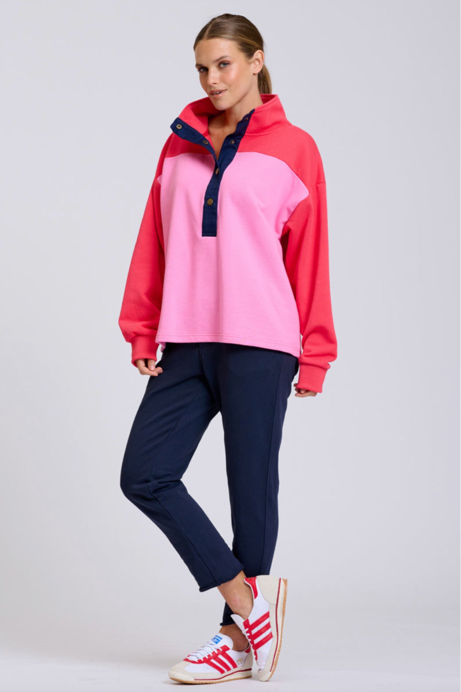 Collar Sweatshirt | Pink &amp; Red Combo