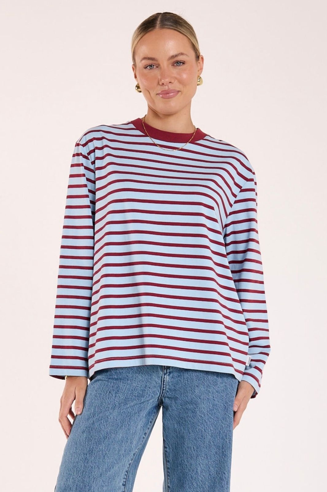 Carter Long Sleeve Tee | Wine Blue Stripe