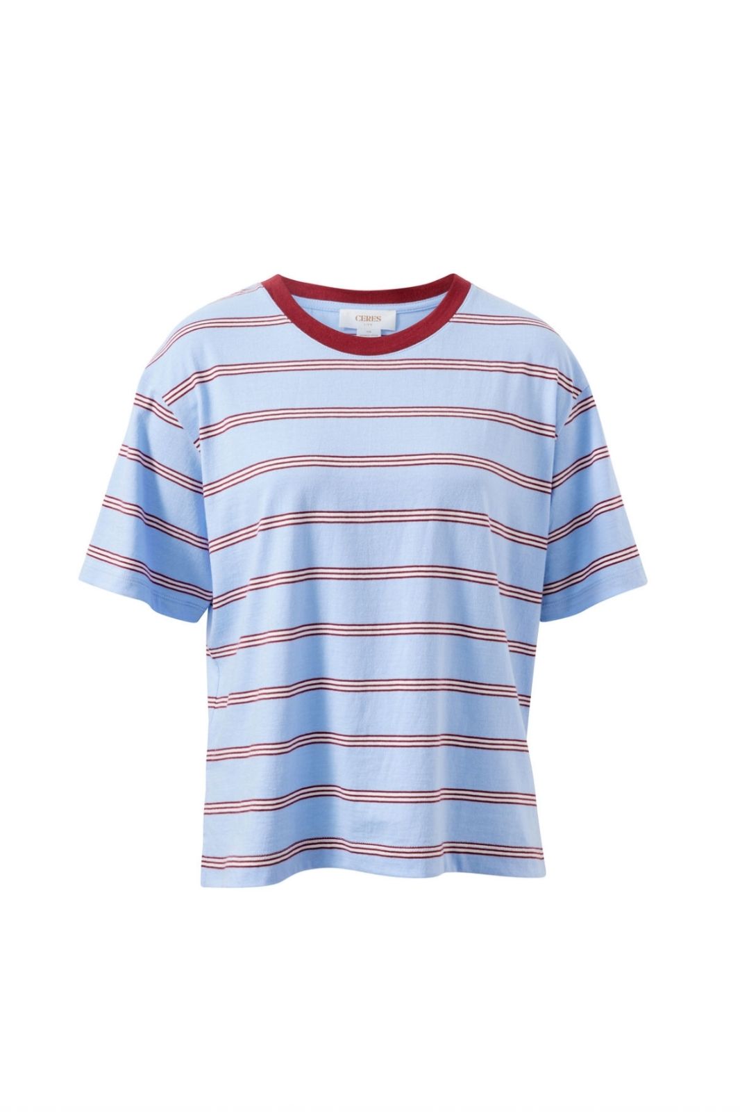Stevie Slouchy Tee | China Blue/Mulberry White Stripe