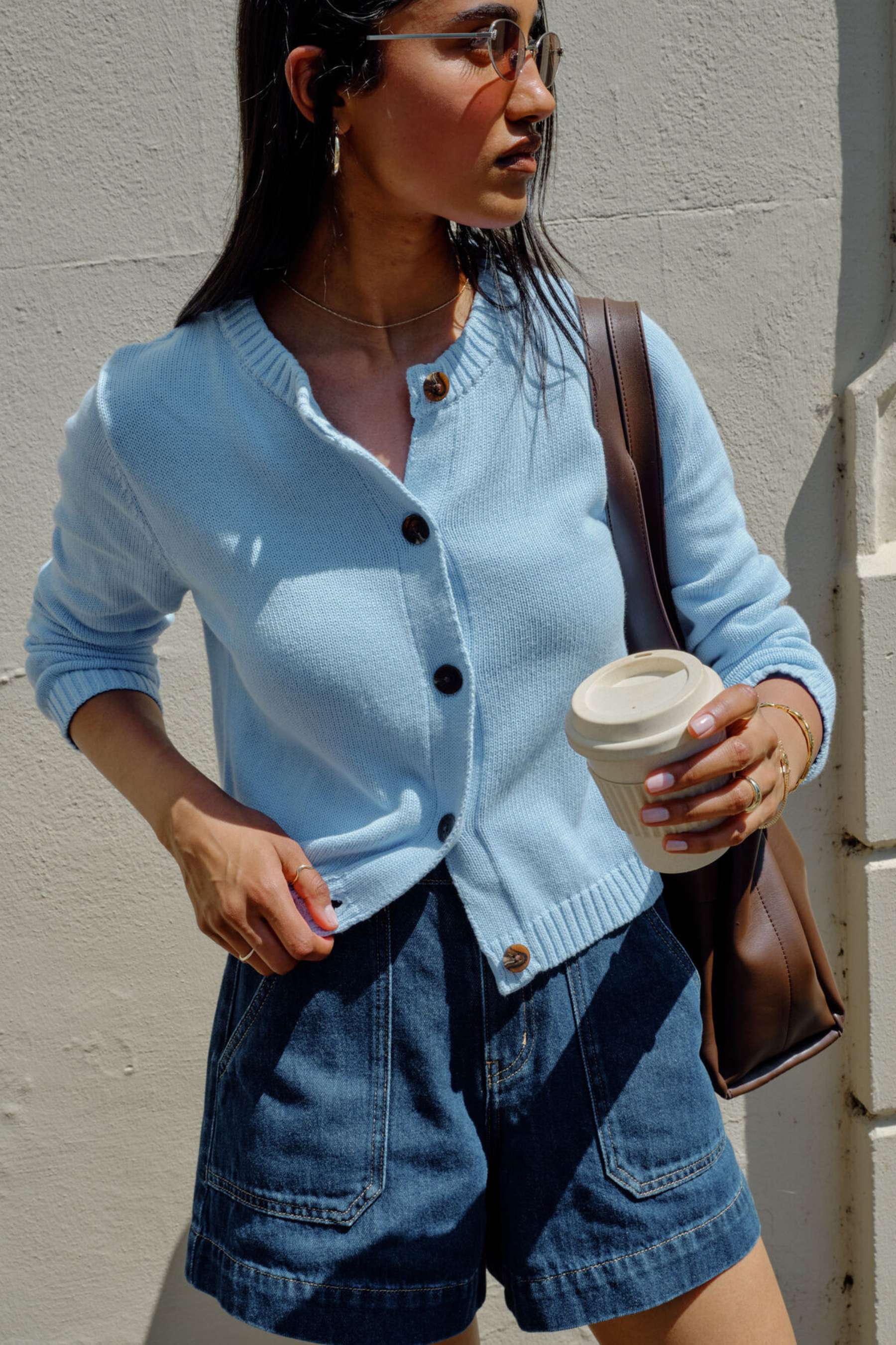 Nelly Long Sleeve Knit Cardi | China Blue