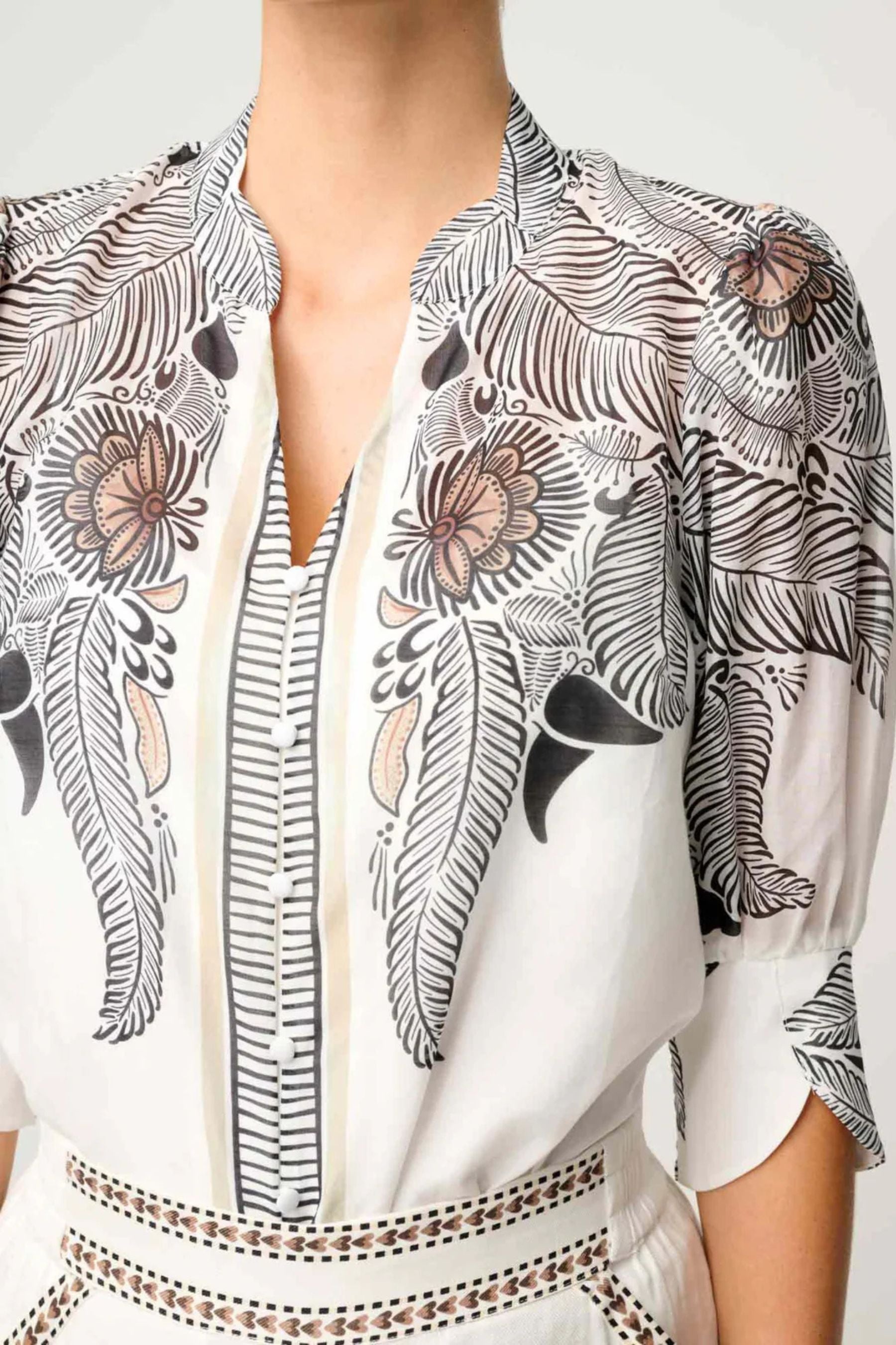 Leila Silk Cotton Print Shirt | Ivory Casablanca