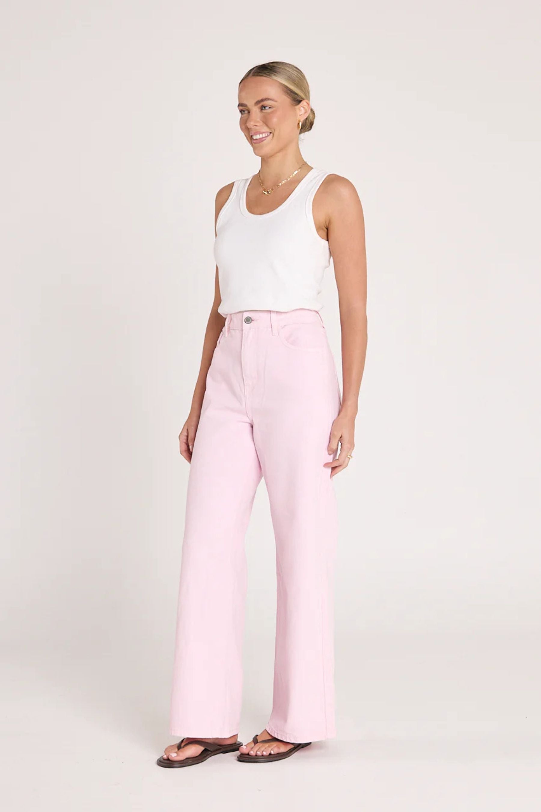 Cassie Wide Leg Jean | Pink