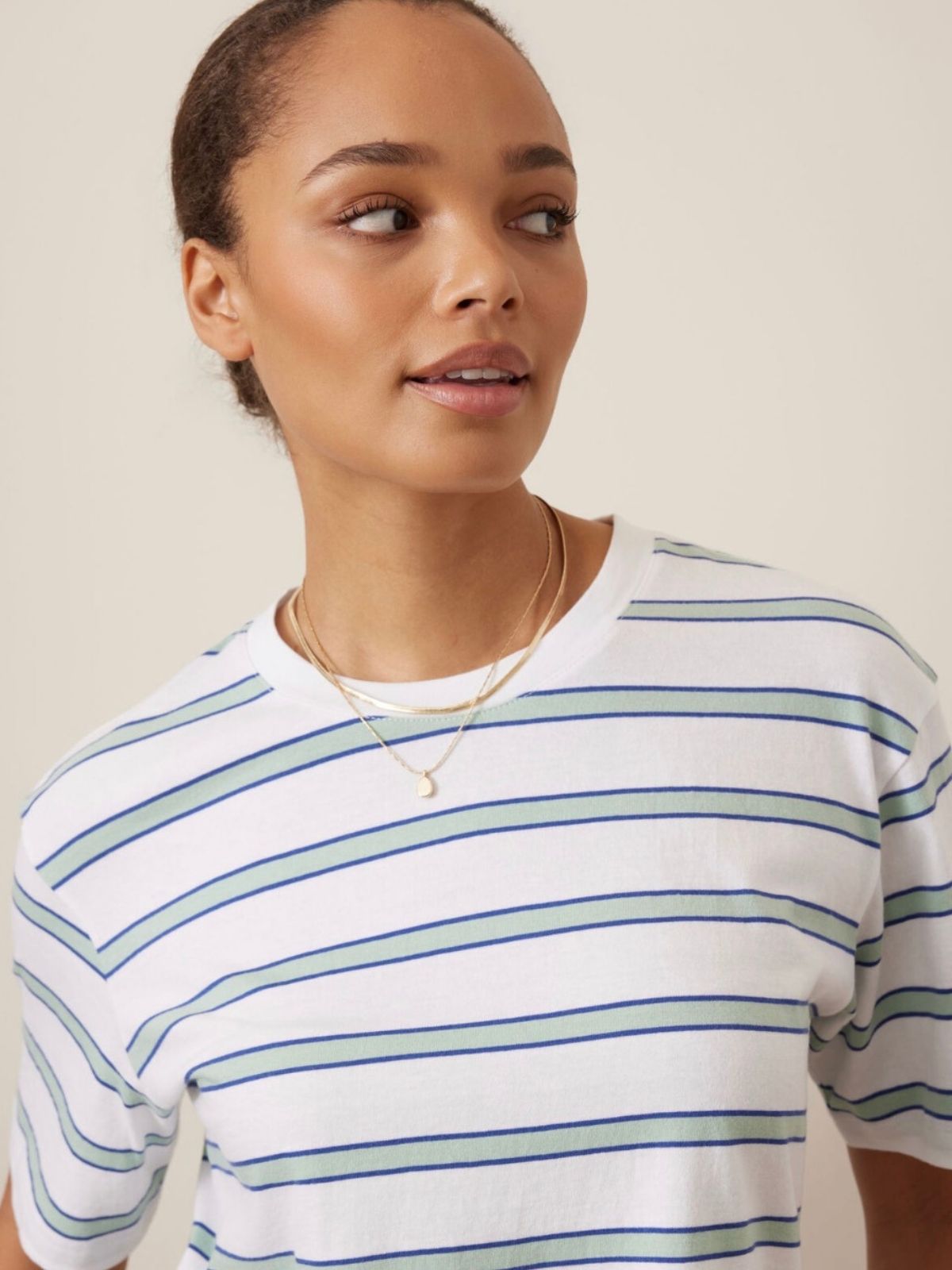 Stevie Slouchy Tee | White &amp; Seafoam Stripe