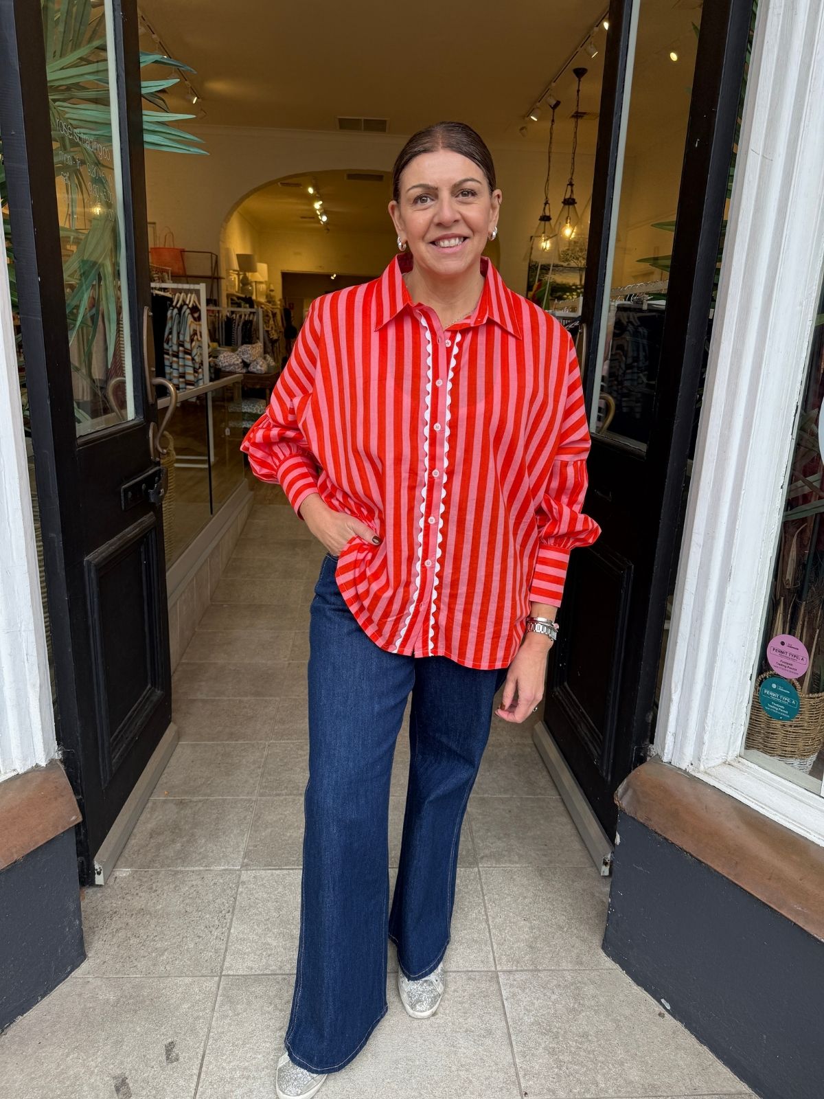 Stripe &amp; Ric Rac Trim Shirt | Pink + Red Stripe