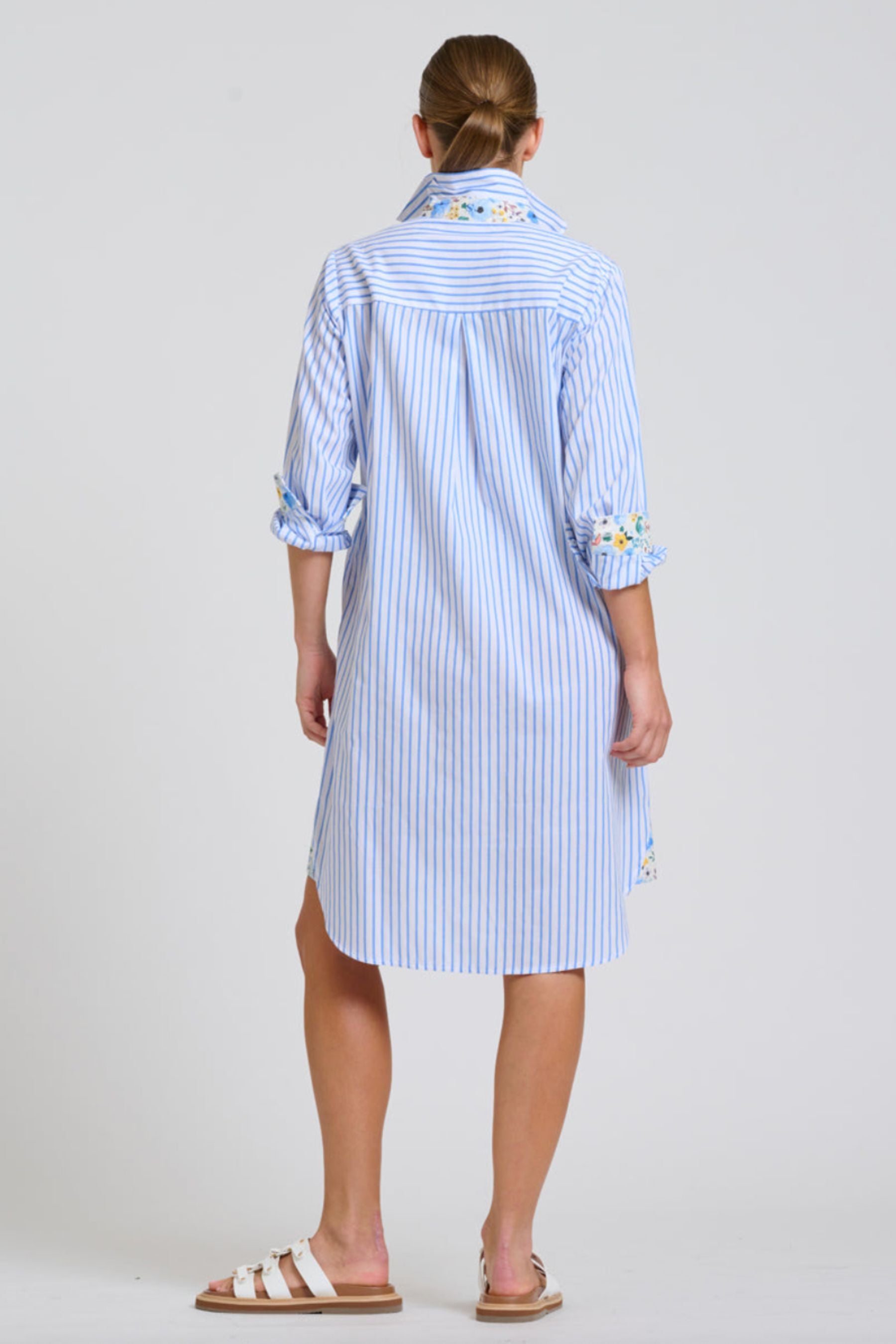 The Popover Shirtdress | White &amp; Blue Stripe Floral Trim