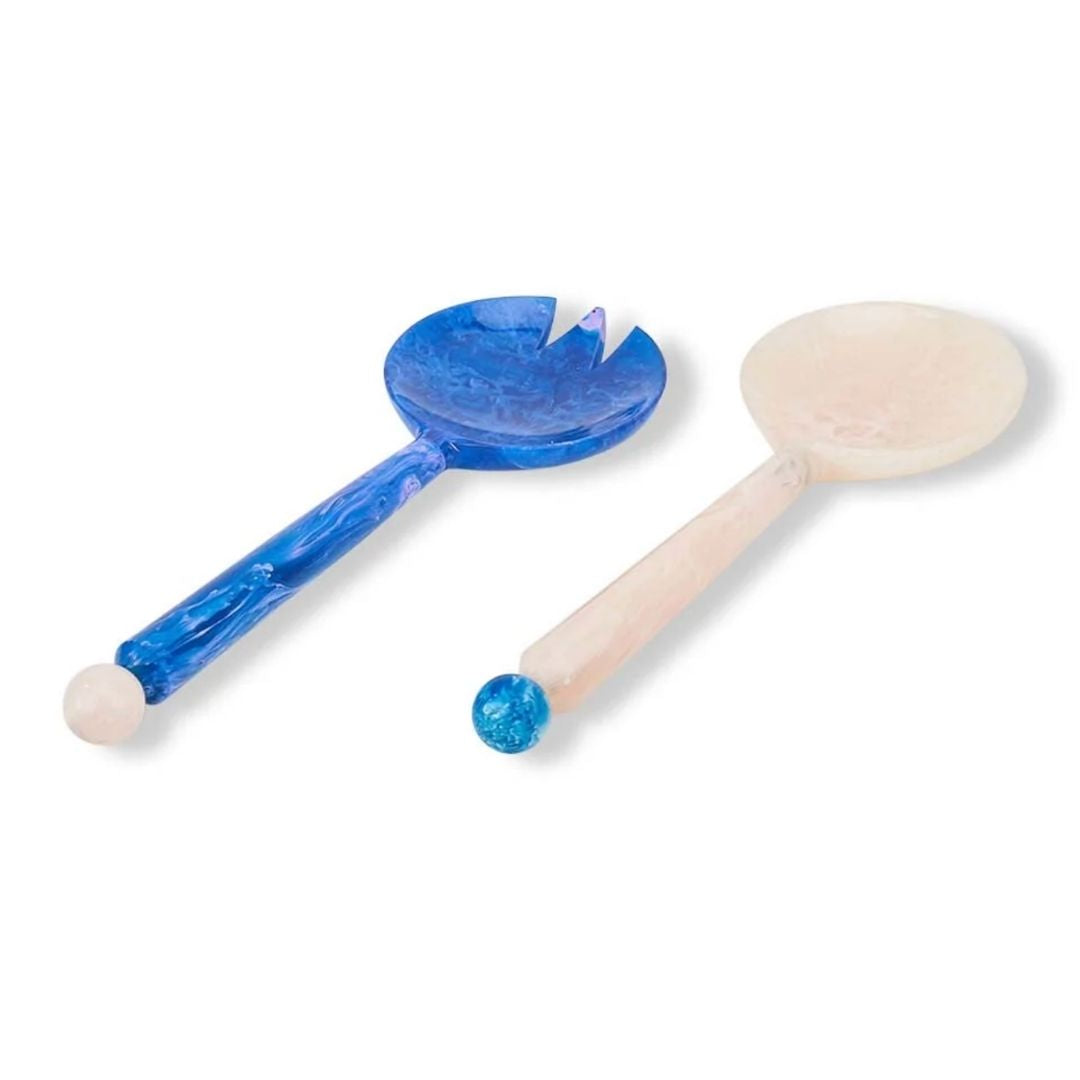 Resin Salad Servers | Blue &amp; White
