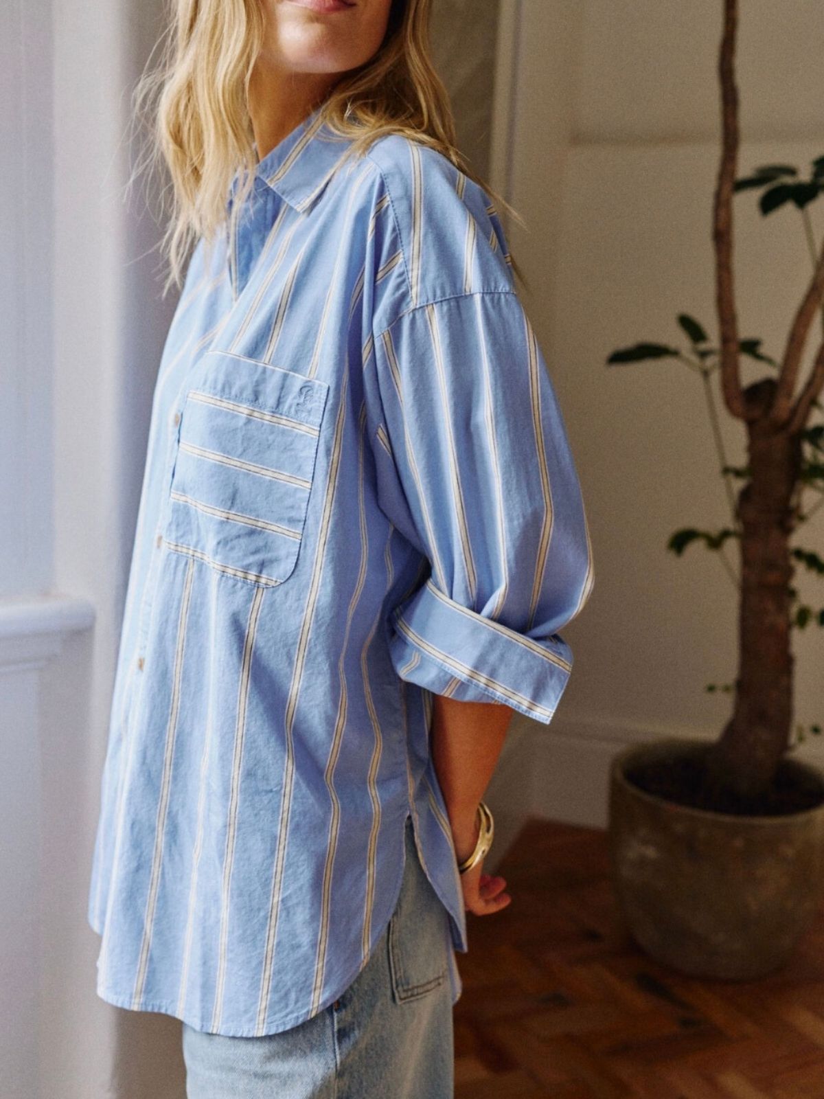 Peta Oversized Shirt | Bay Blue Butter Yellow Stripe