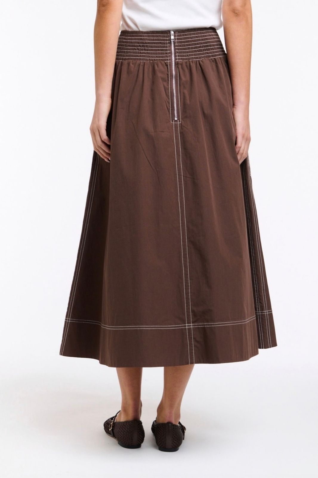 Marion Cotton Skirt | Choc/White Stitching