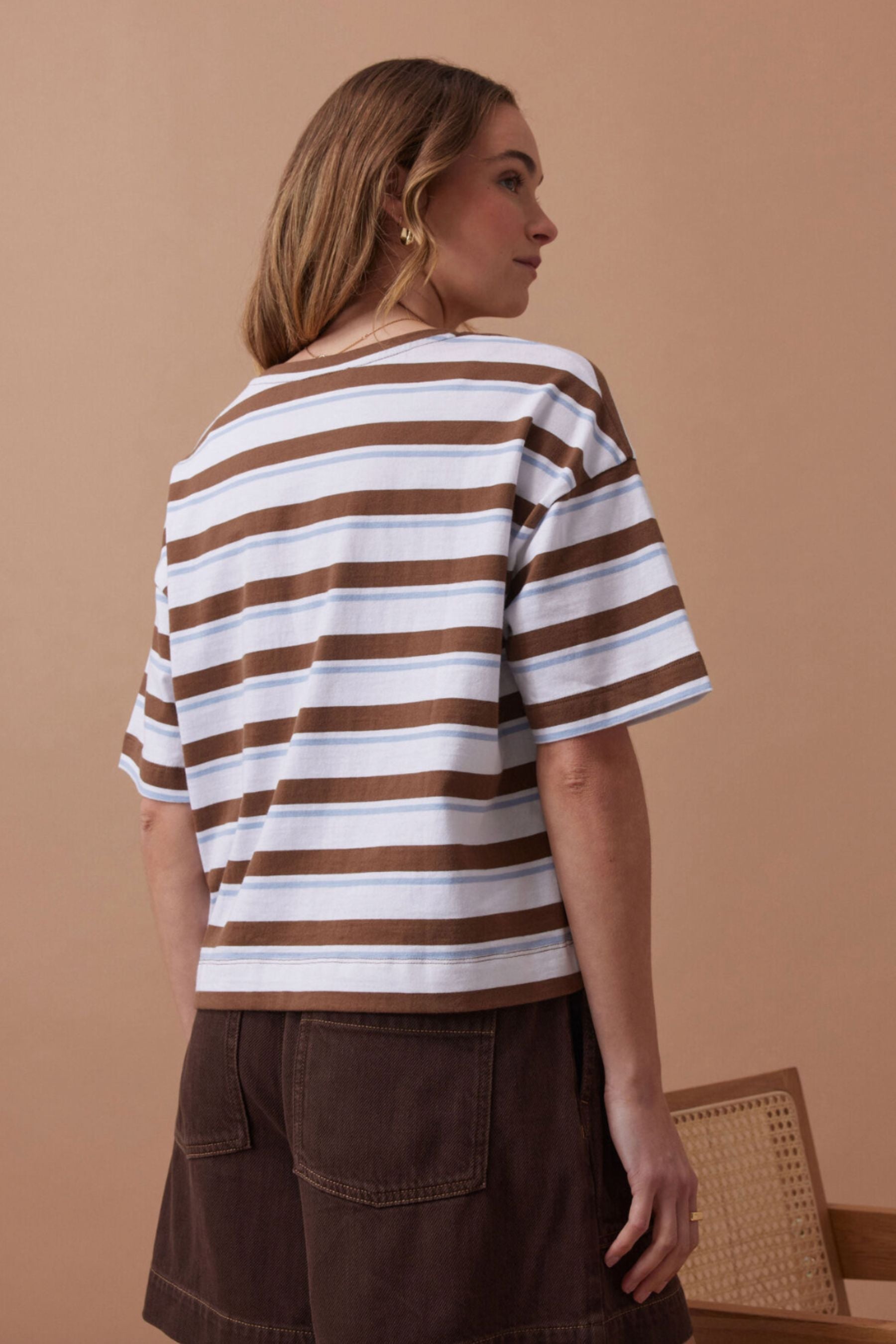 Boxy Pocket Tee | White/Milk Choc/Chalk Stripe