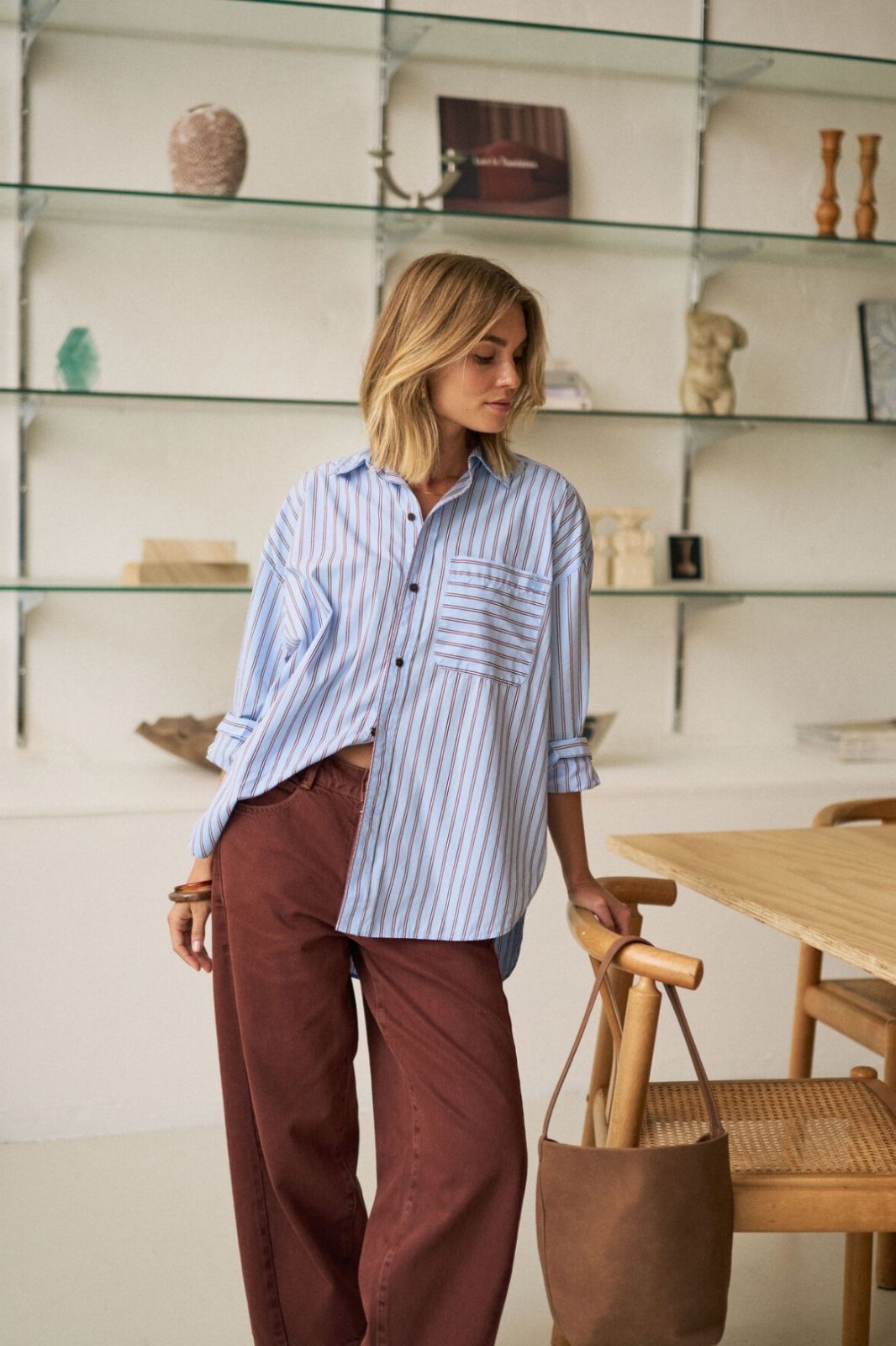 Peta Oversized Shirt | Sky Blue Burgundy Stripe