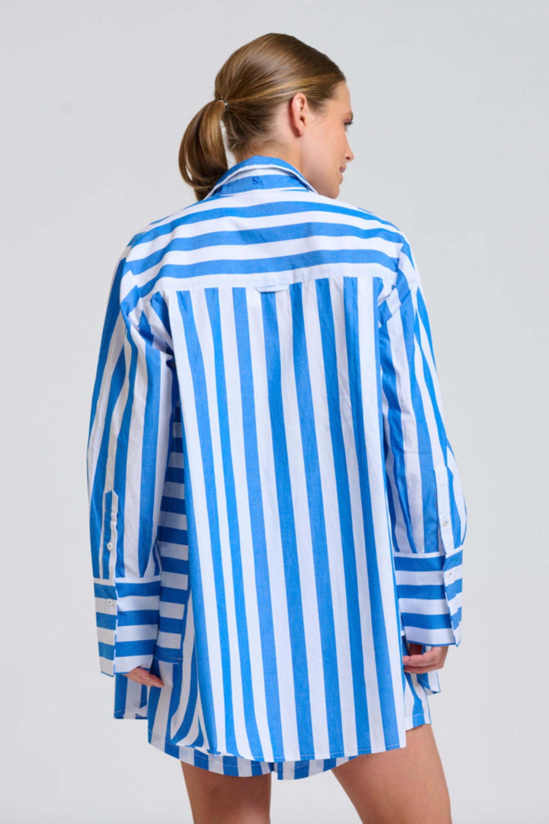 The Andrea Shirt | Mid Blue Wide Stripe