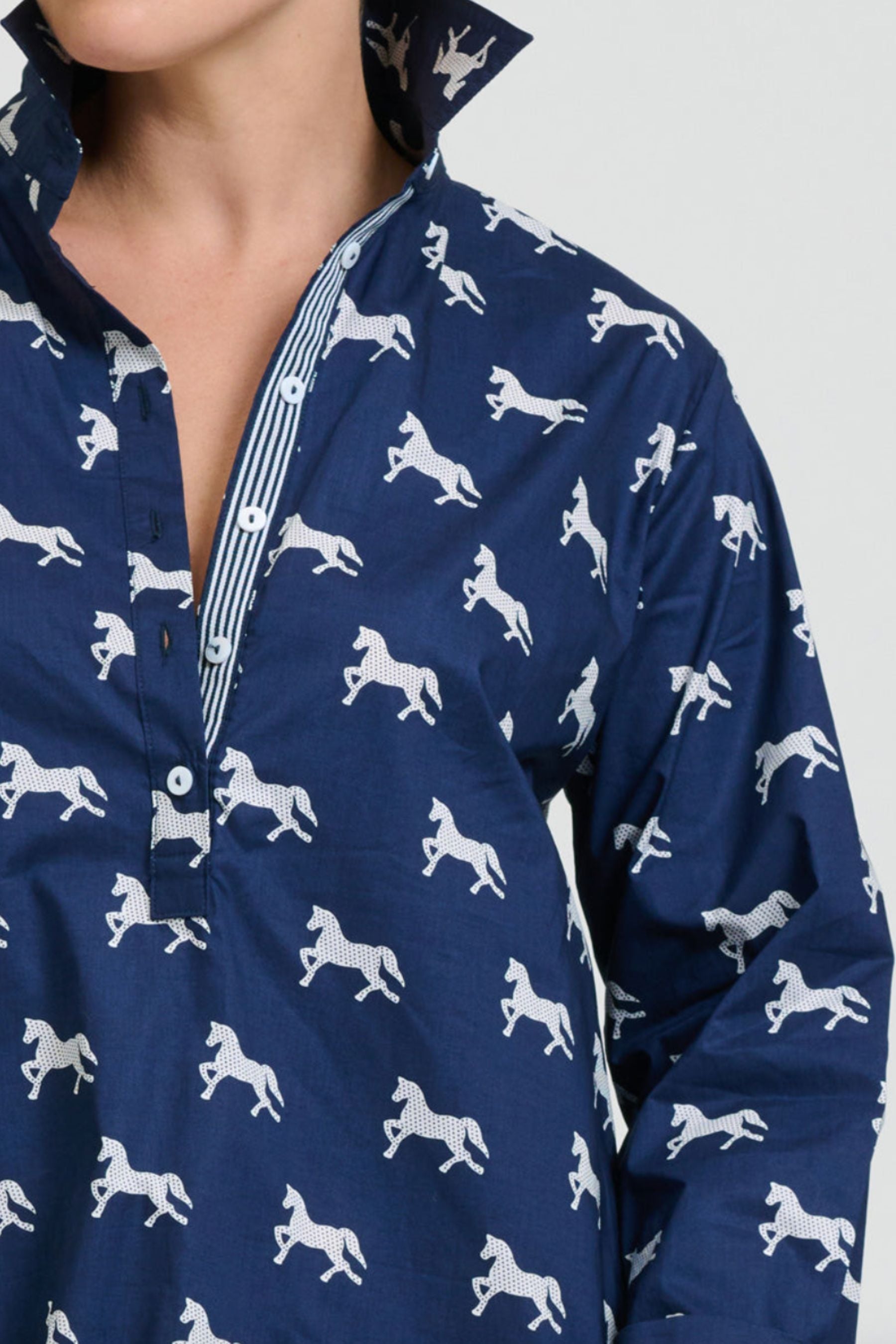The Popover Shirtdress | Navy With White Pony Prance