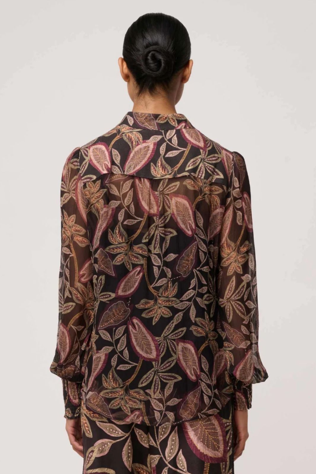 Freya Sheer Viscose Blouse with Embellished Neck Detail | Dark Tropique
