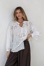 Applique Embroidered Blouse | White/Caramel
