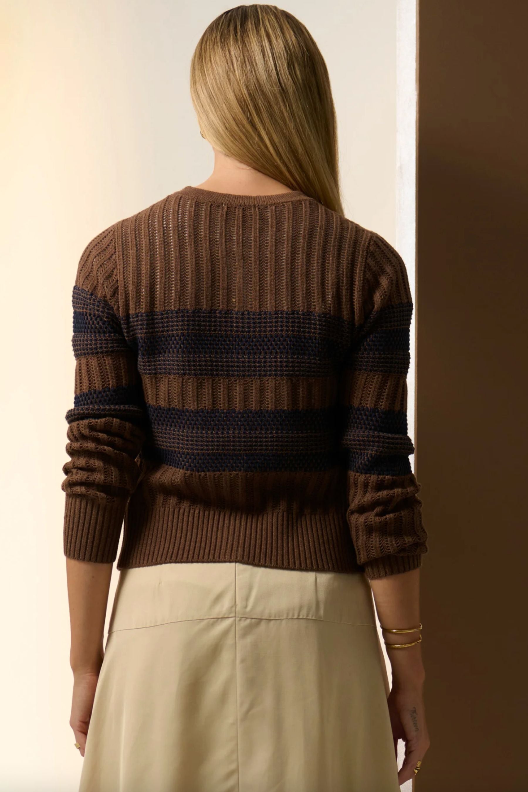 Sable Striped Cardigan | Choc/Ink