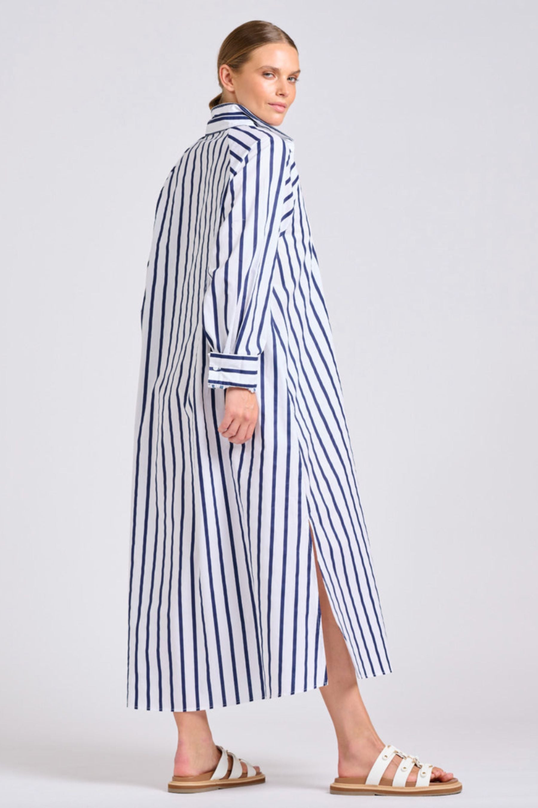 The Gigi Relaxed Dress | White With Navy Stripe