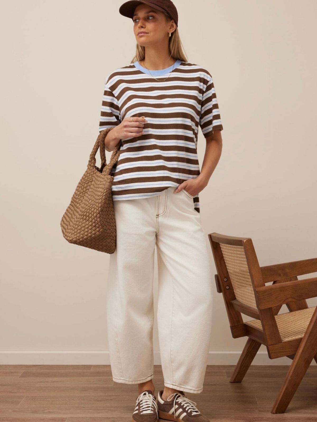 Stevie Slouchy Tee | Cocoa Sky Blue Stripes