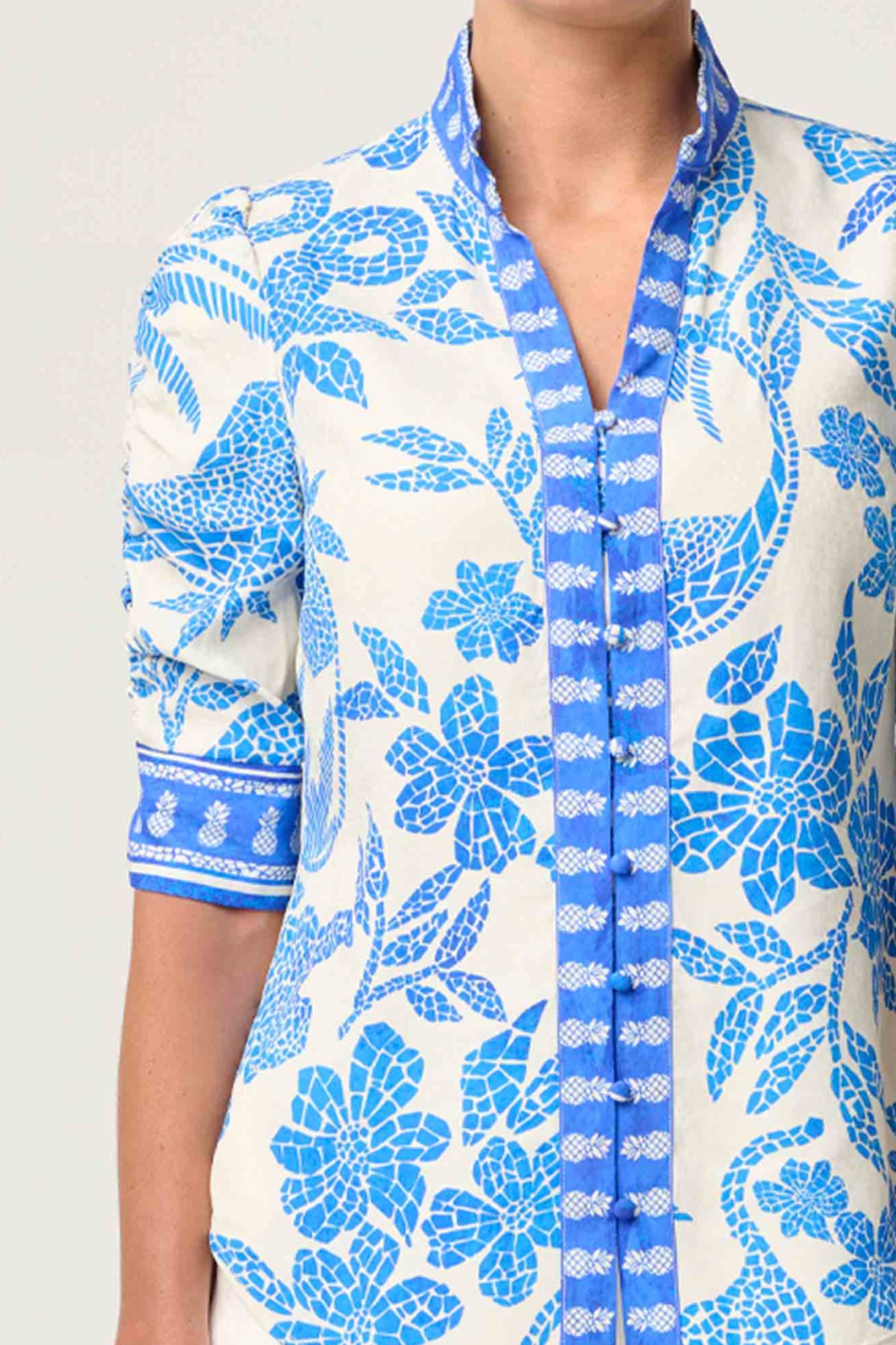 Calantha Contrast Trim Shirt | Azure Mosaic