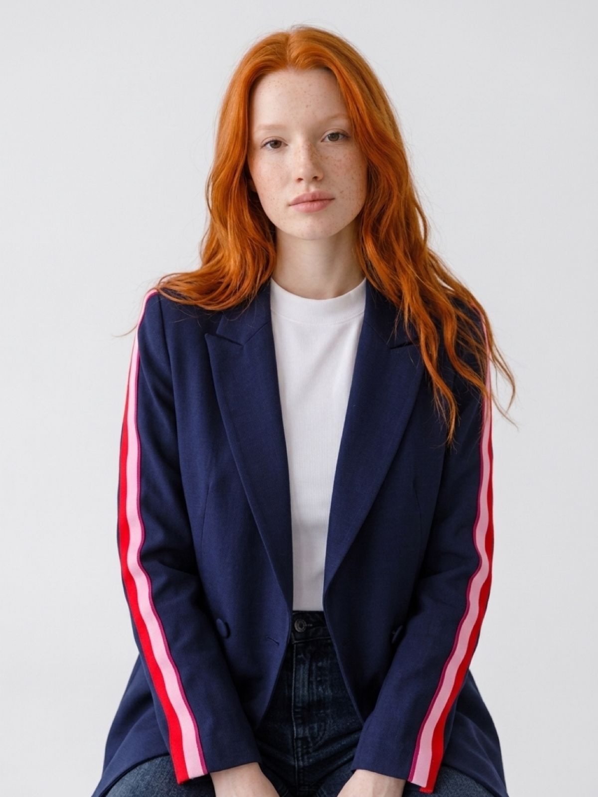 Sporty Chic Blazer | Navy Arm Stripe