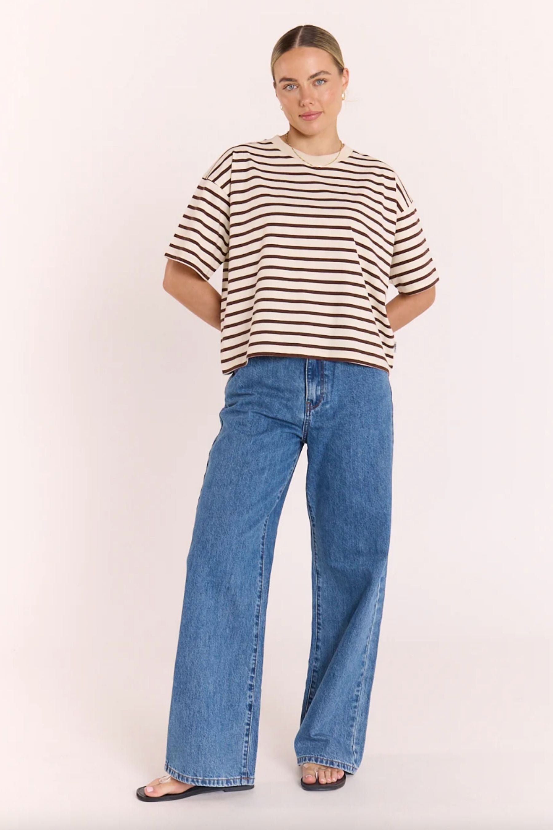 Carter Boxy Tee | Chocolate Cream Stripe