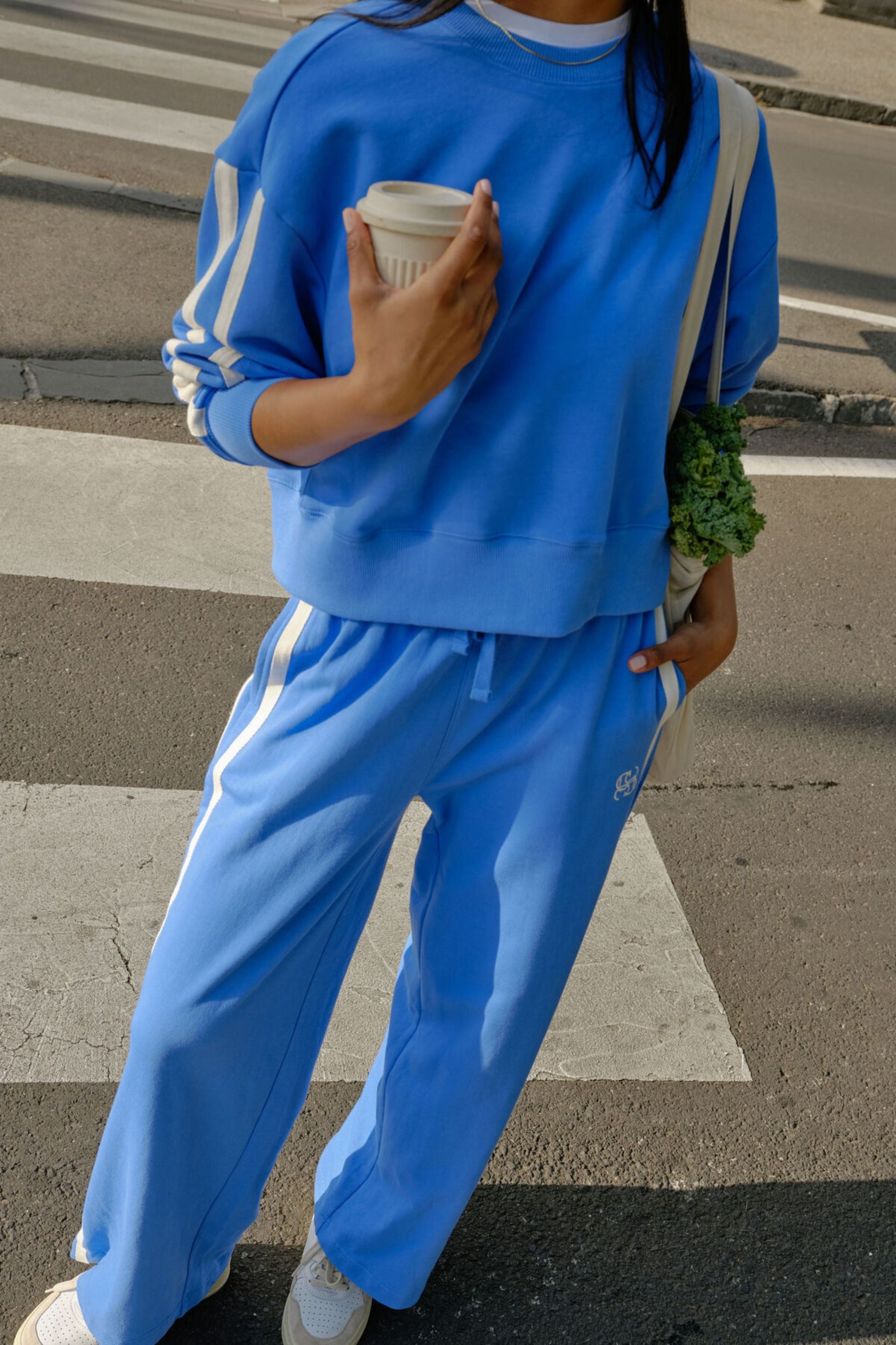 Gigi Wide Leg Terry Pant | Marine Blue/Side Stripe