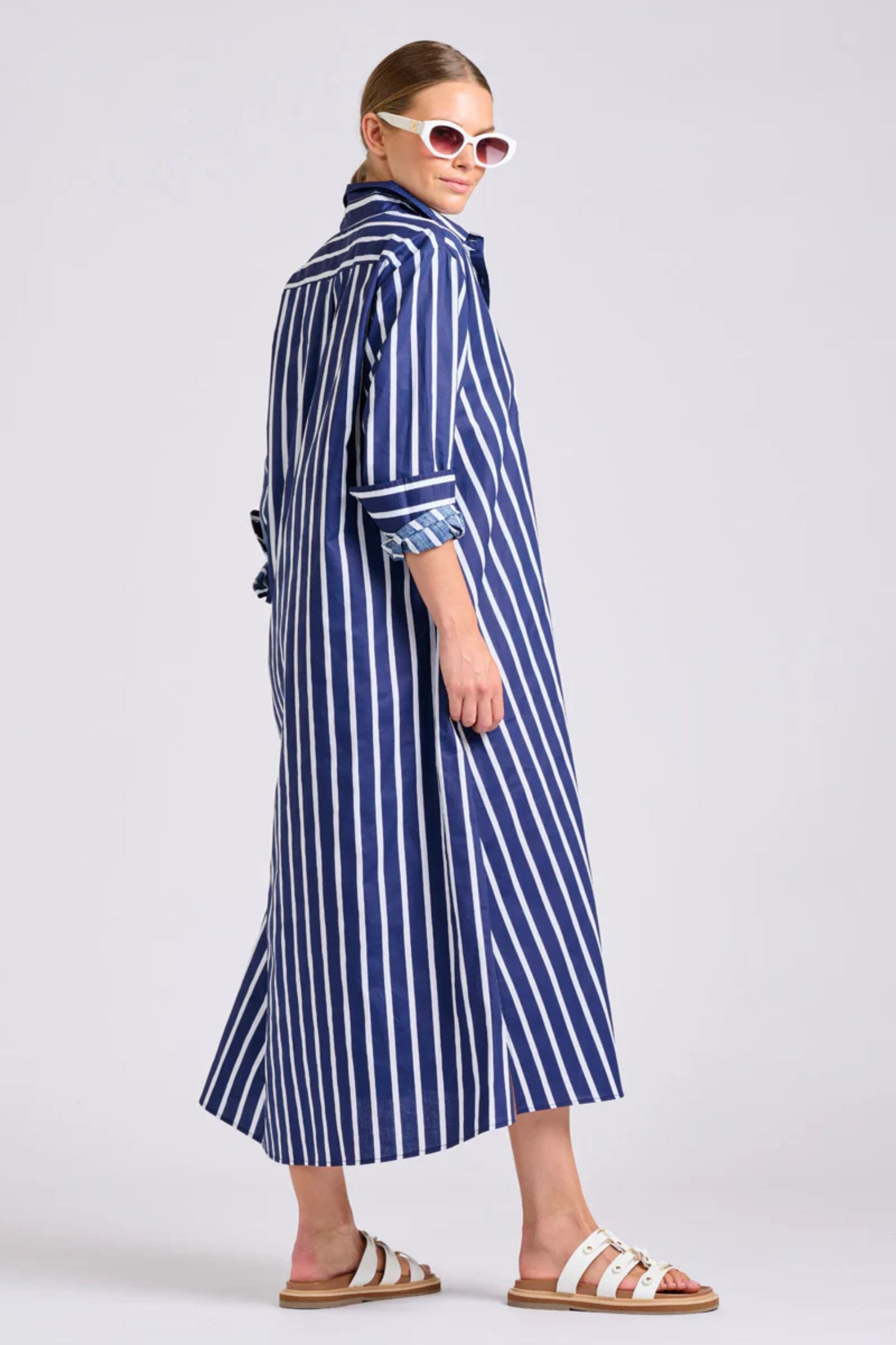 Luna Oversized Dress | Navy with White Stripe