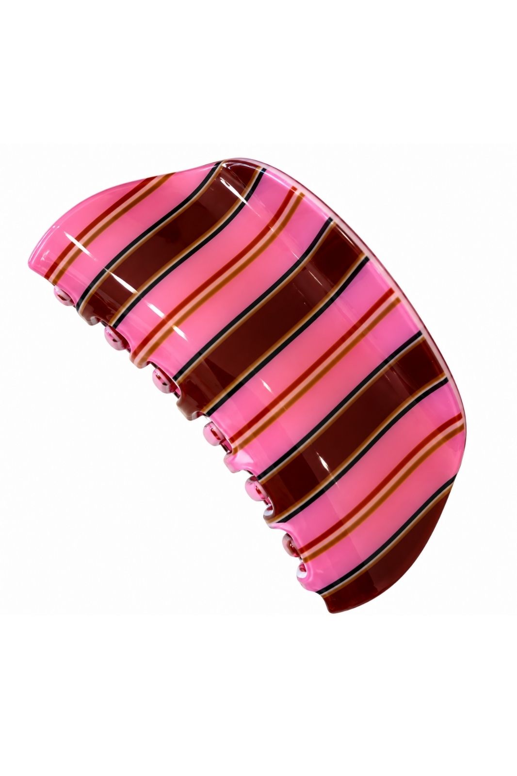 Curved Claw Clip | Hot Pink &amp; Chocolate Stripe
