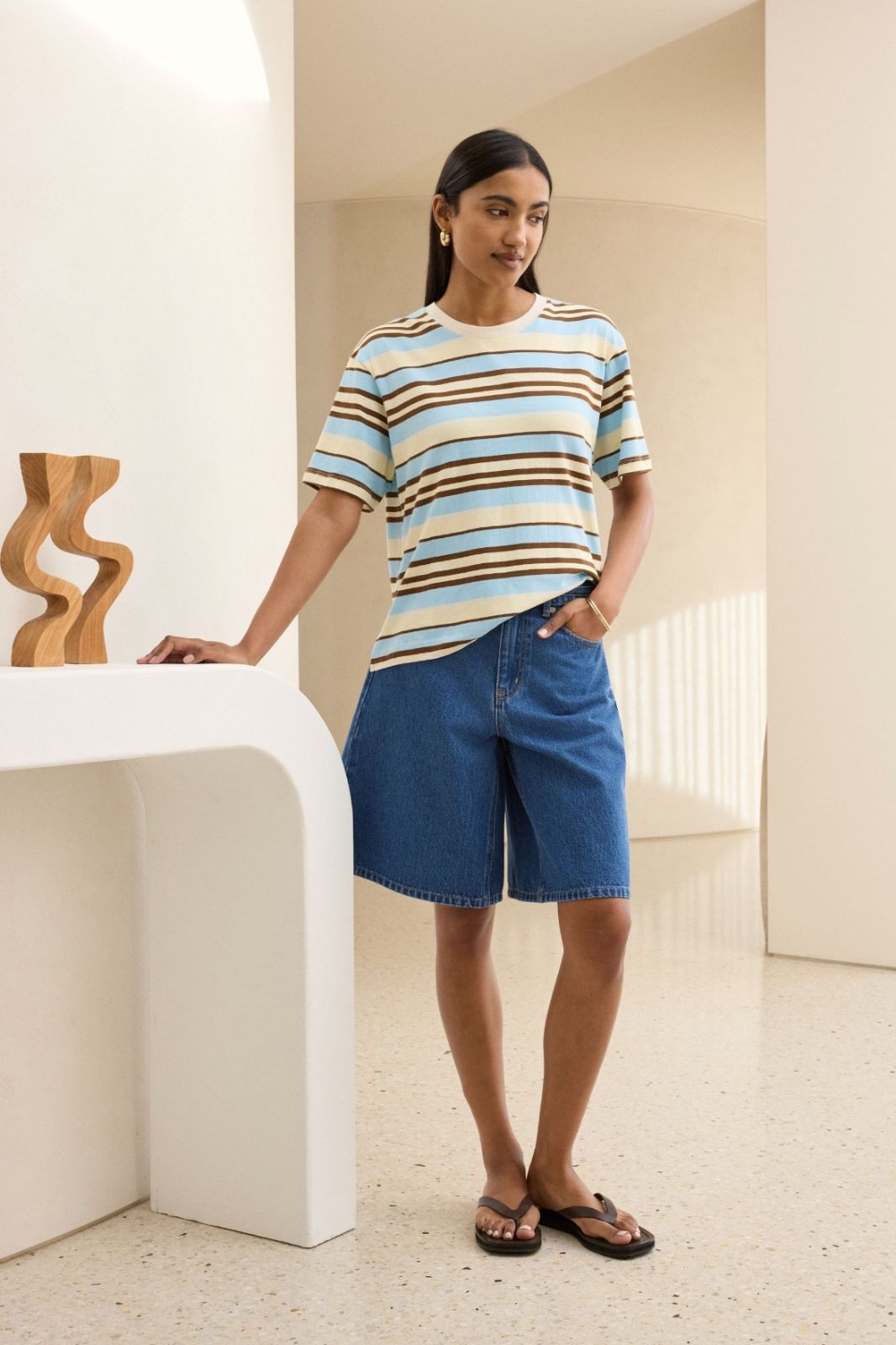 Stevie Slouchy Tee | Butter/Toffee/Fresh Blue Stripe