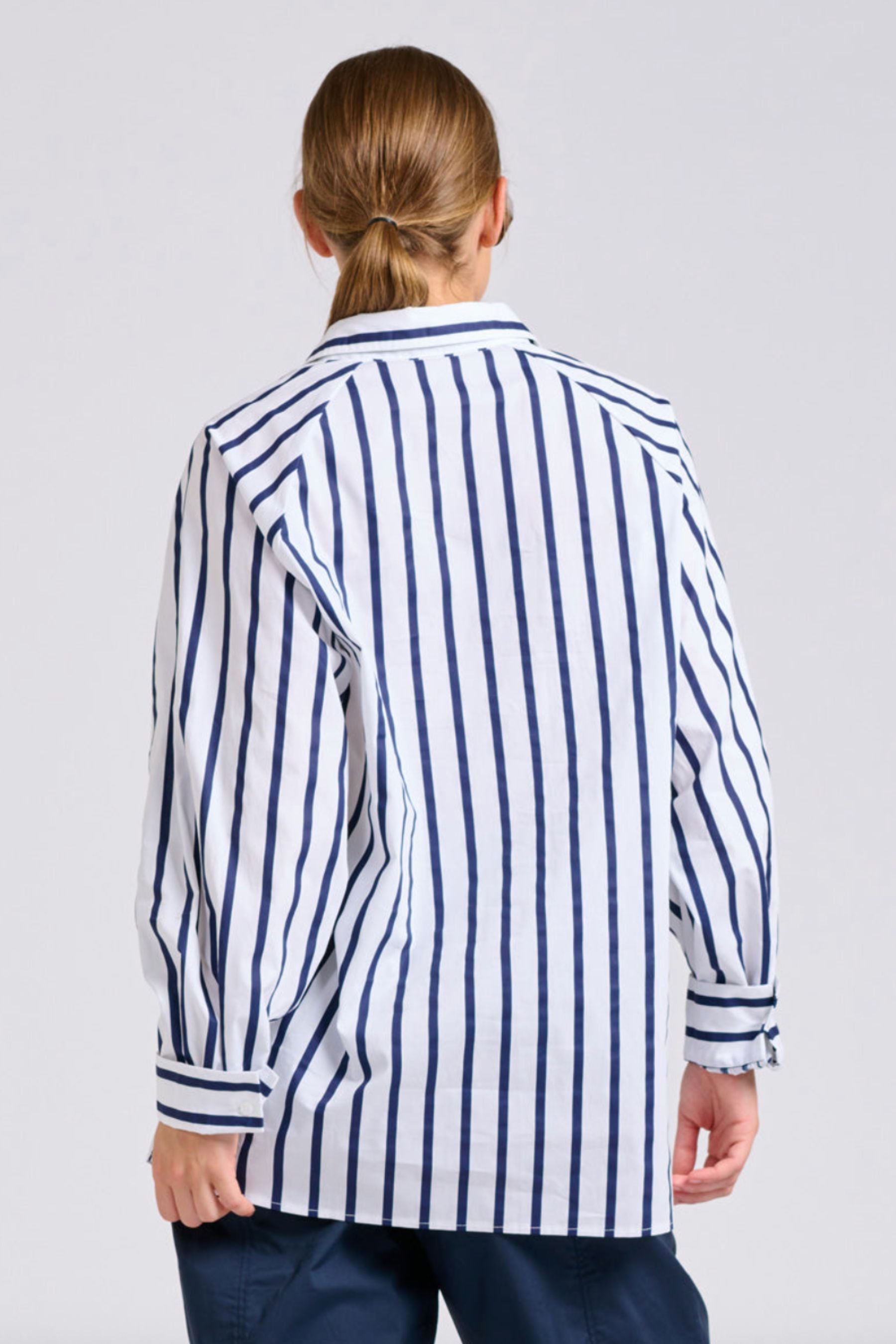 The Gigi Relaxed Shirt | White With Navy Stripe