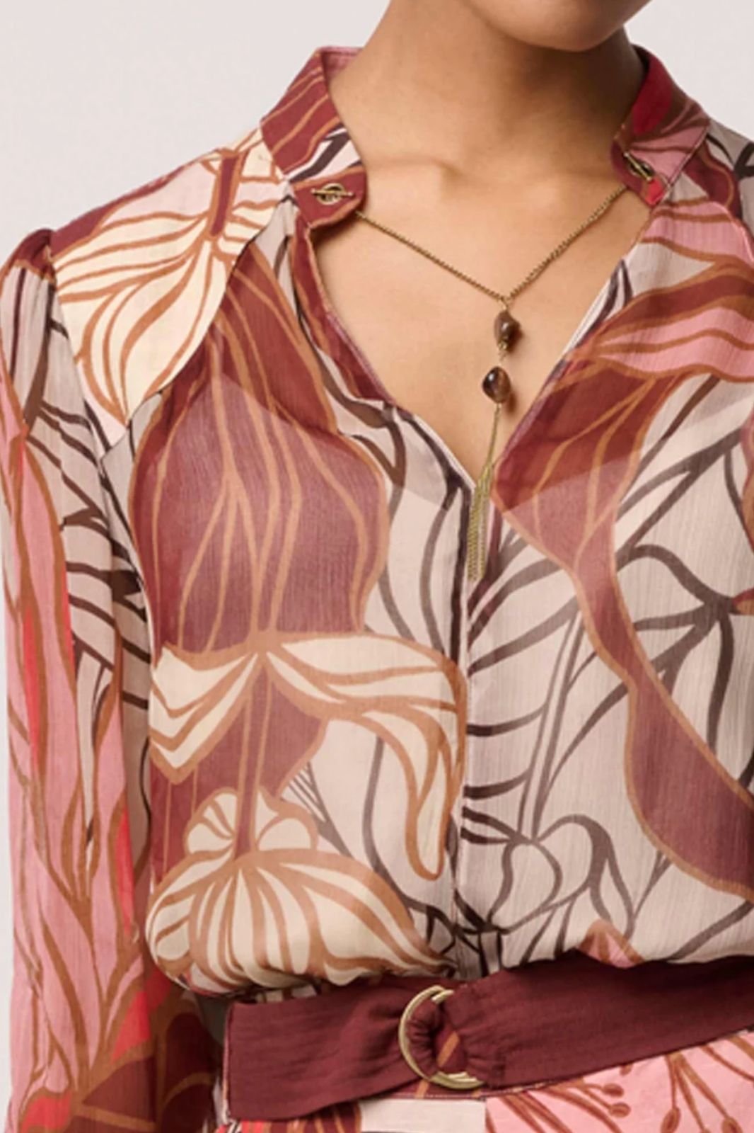 Freya Sheer Viscose Blouse with Embellished Neck Detail | Cathedral Botanic