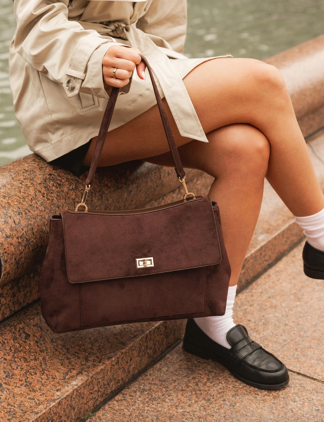 Arden Suedette Shoulder Bag | Chocolate