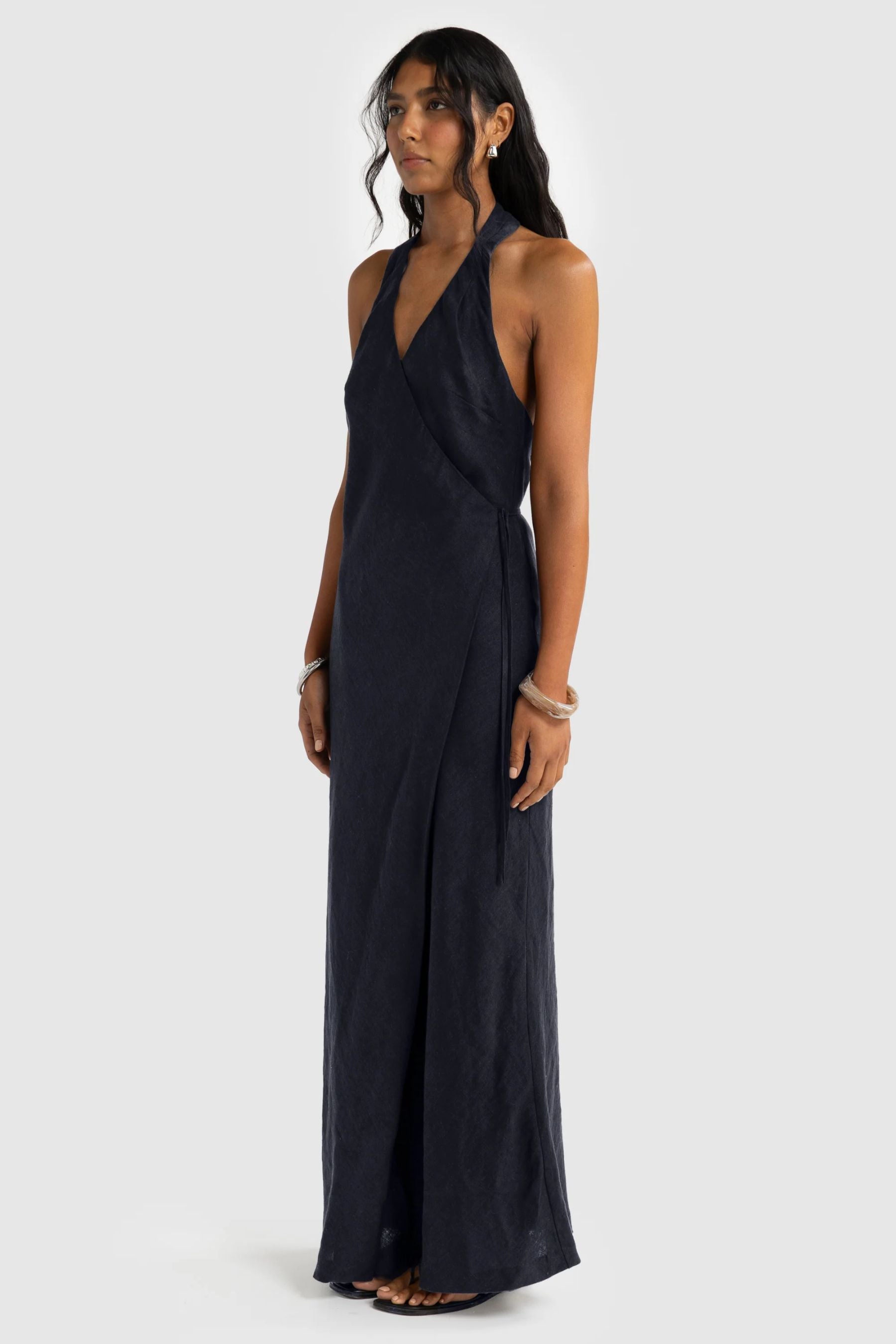 Elise Linen Wrap Full Length Dress | French Navy