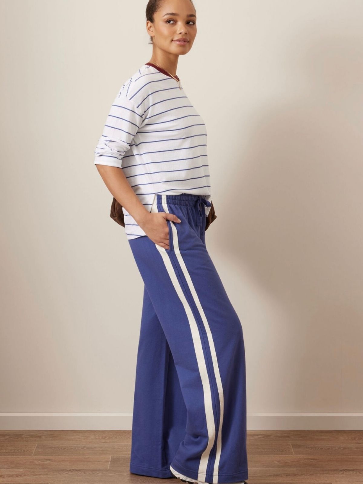 Scout Slouchy Long Sleeve Tee | White Washed Navy Stripes