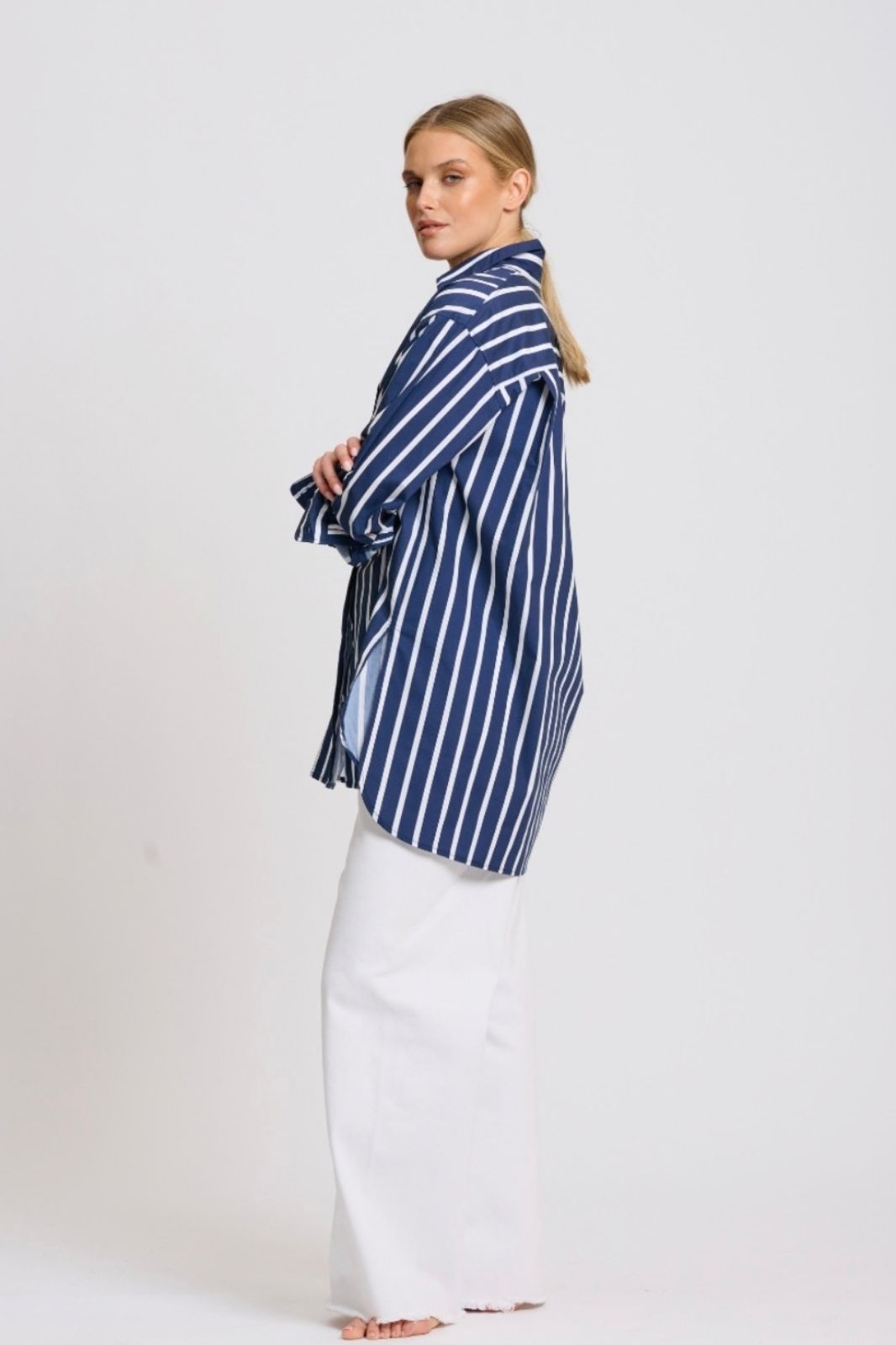 Bobbie Boyfriend Shirt | Navy Thick Stripe