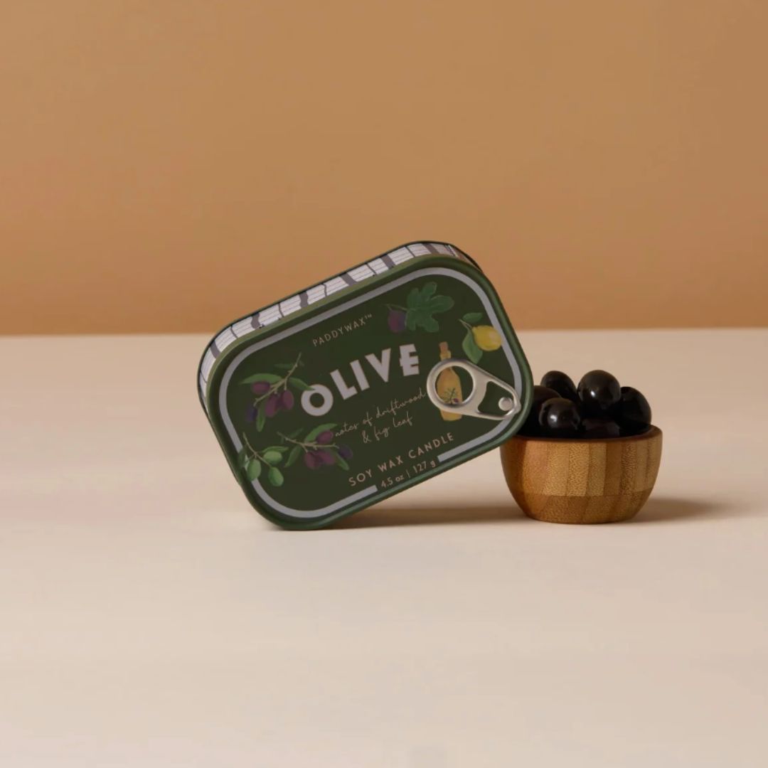 Bistro Olive Printed Tin Candle | Fig &amp; Olive