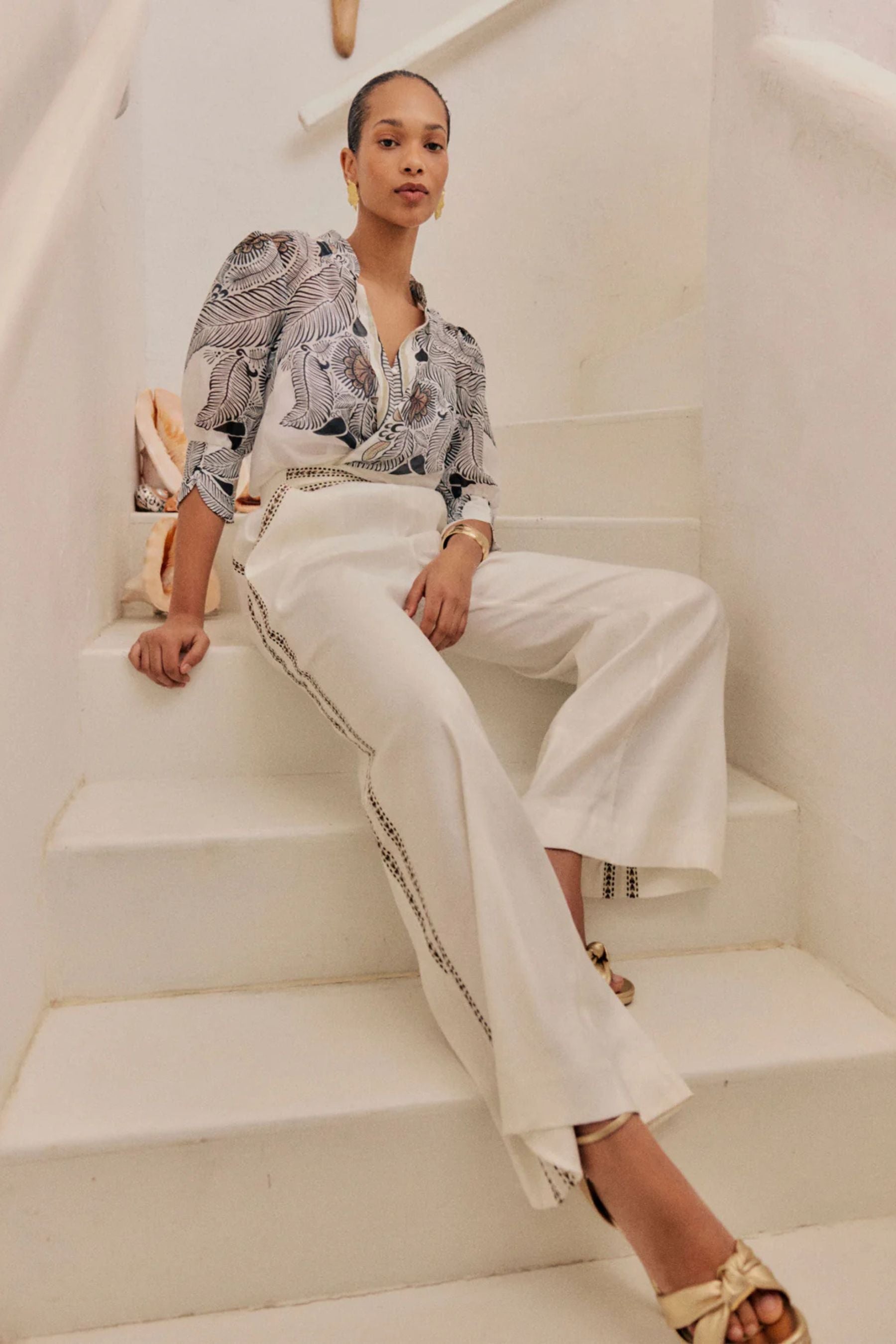 Leila Silk Cotton Print Shirt | Ivory Casablanca